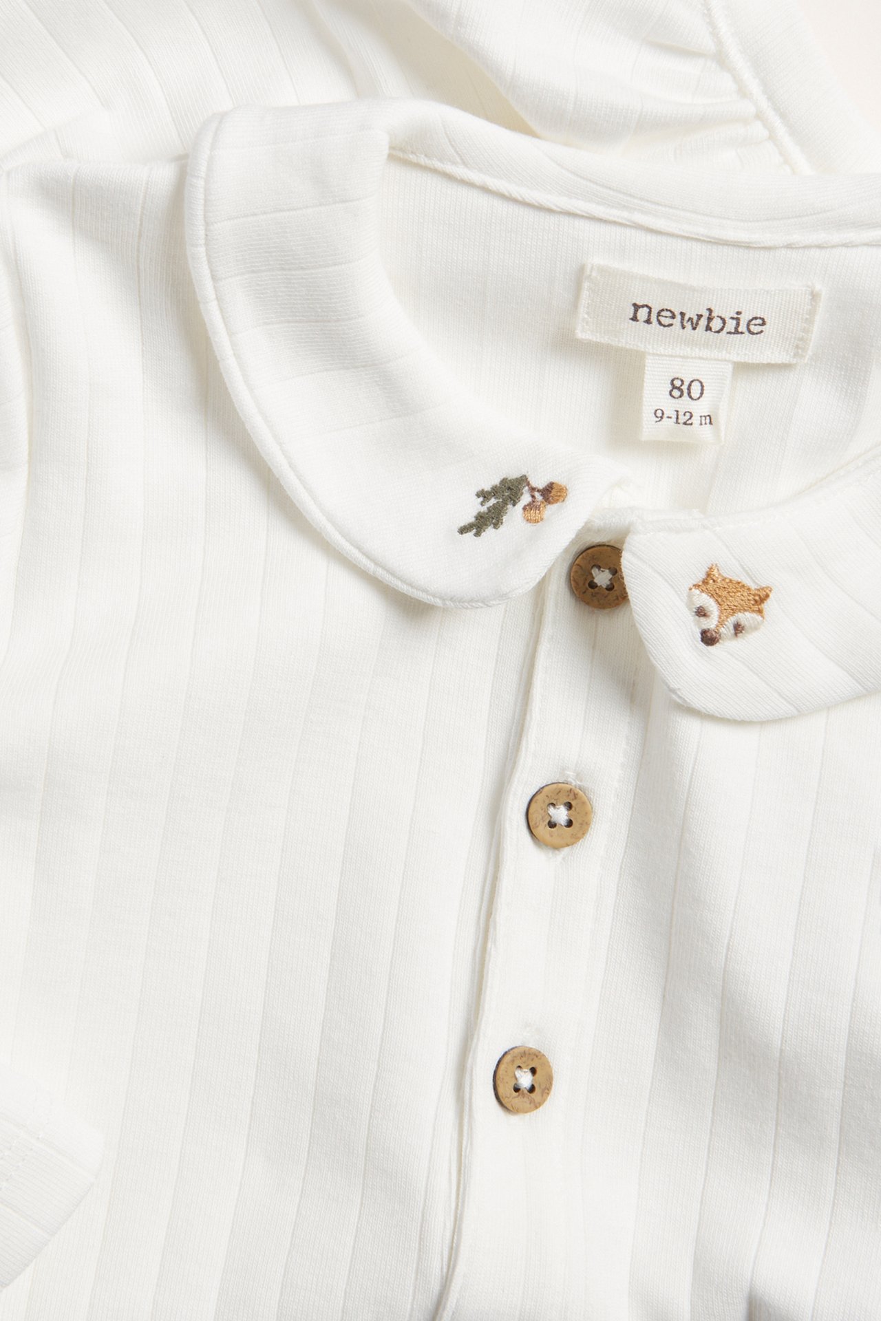 Ribbad body med brodyr - Offwhite - 1