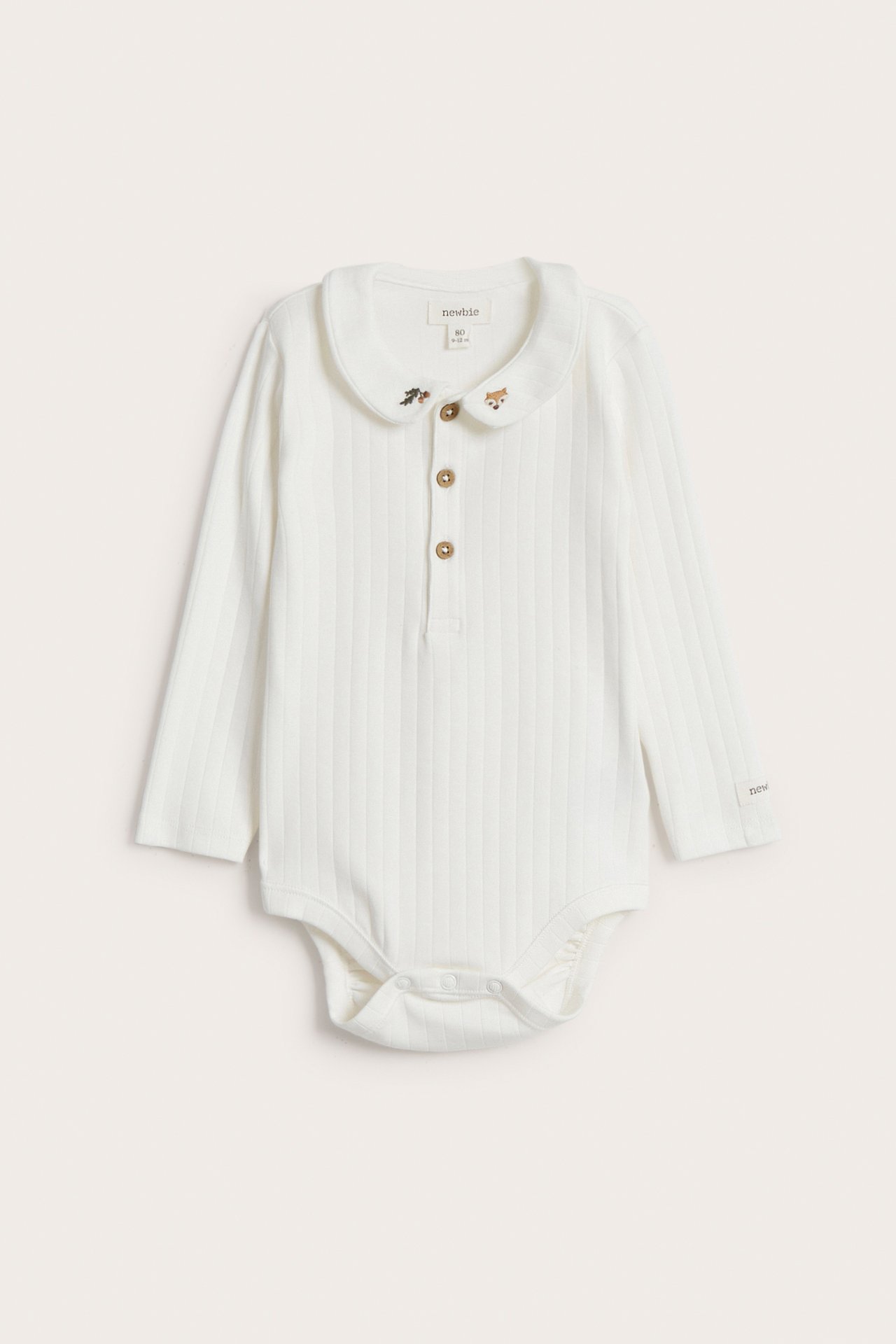 Ribbad body med brodyr - Offwhite - 2