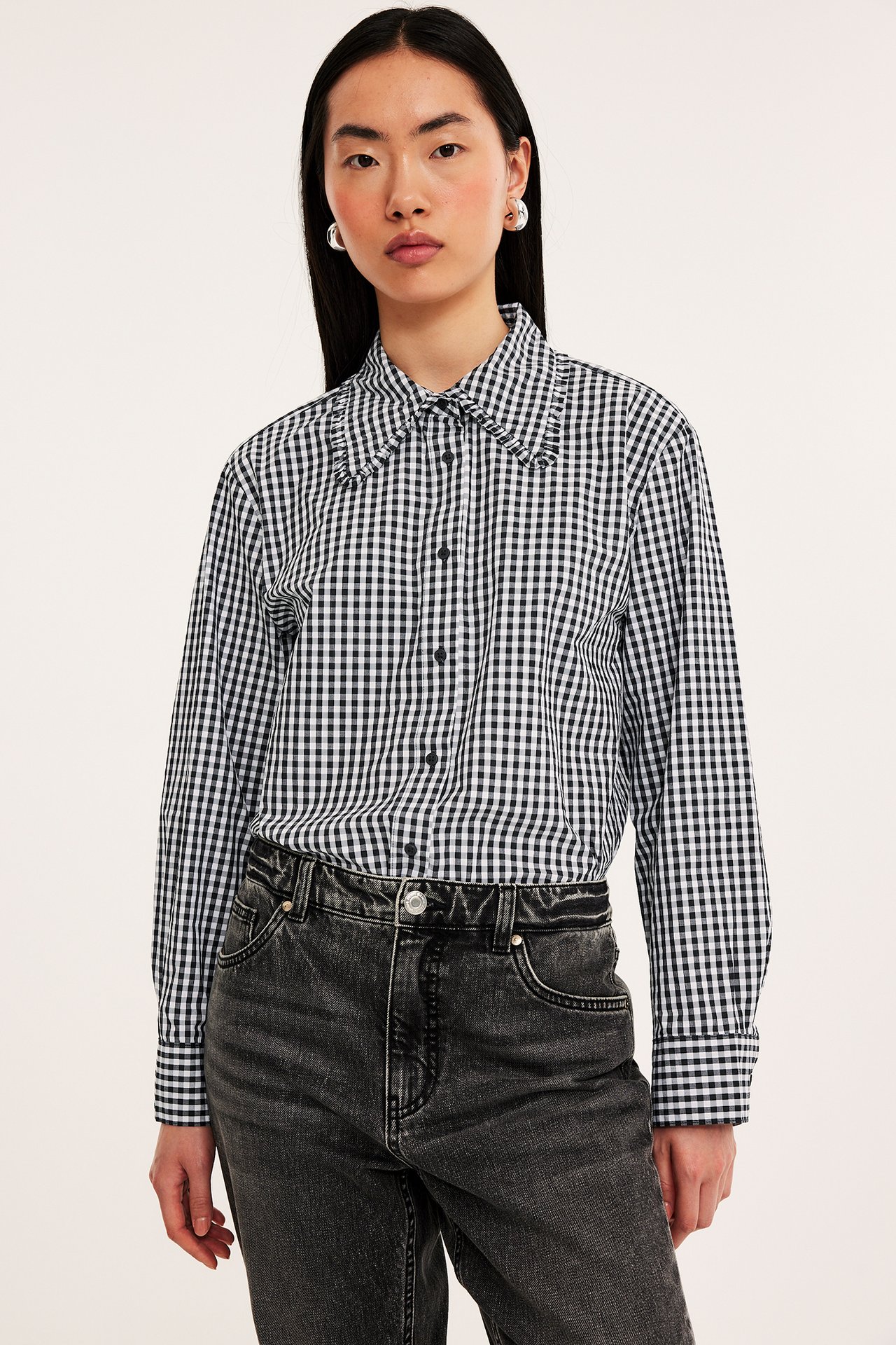 Gingham-ruudullinen paita - Musta - 4