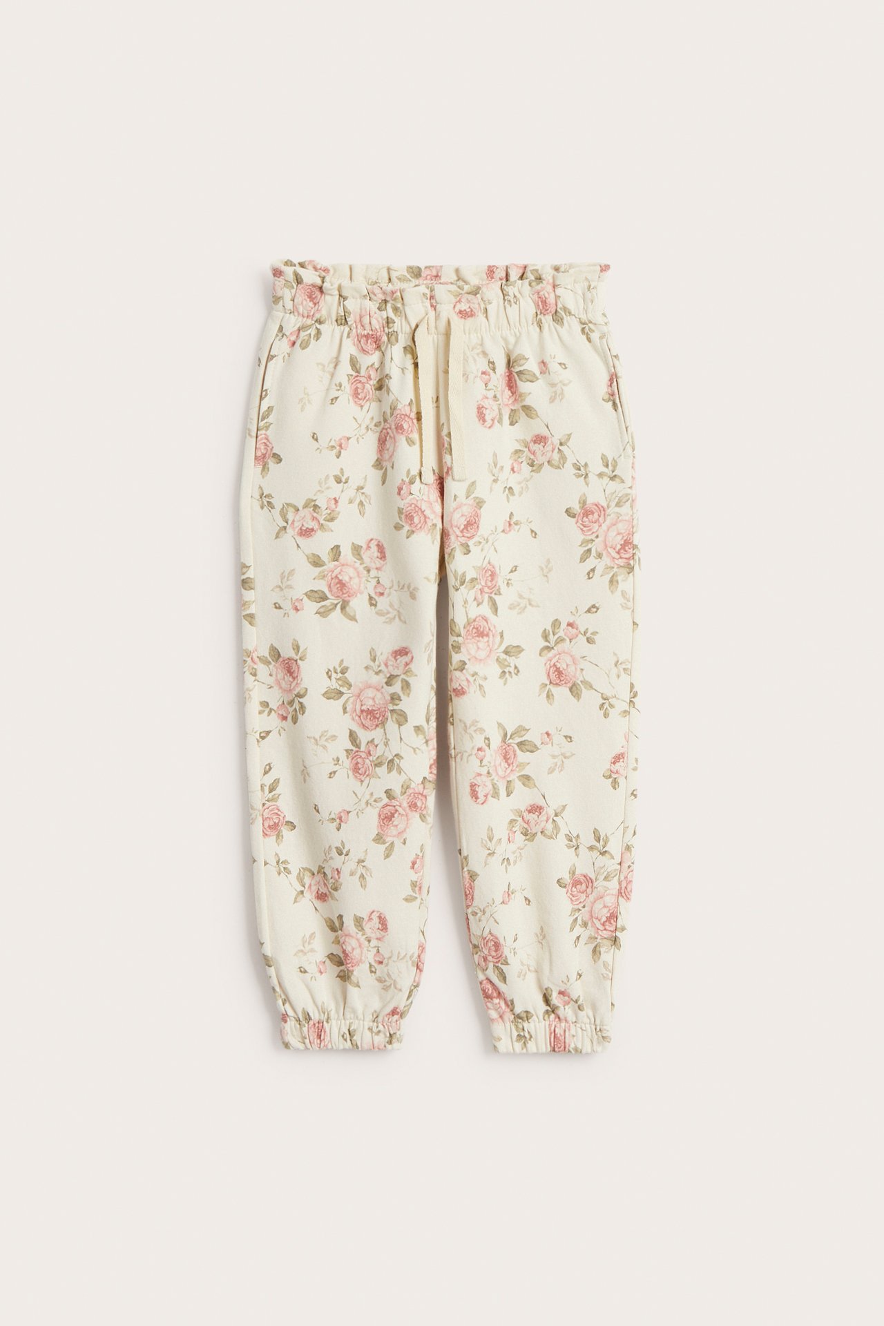 Byxor med blomprint - Ljusbeige - 2