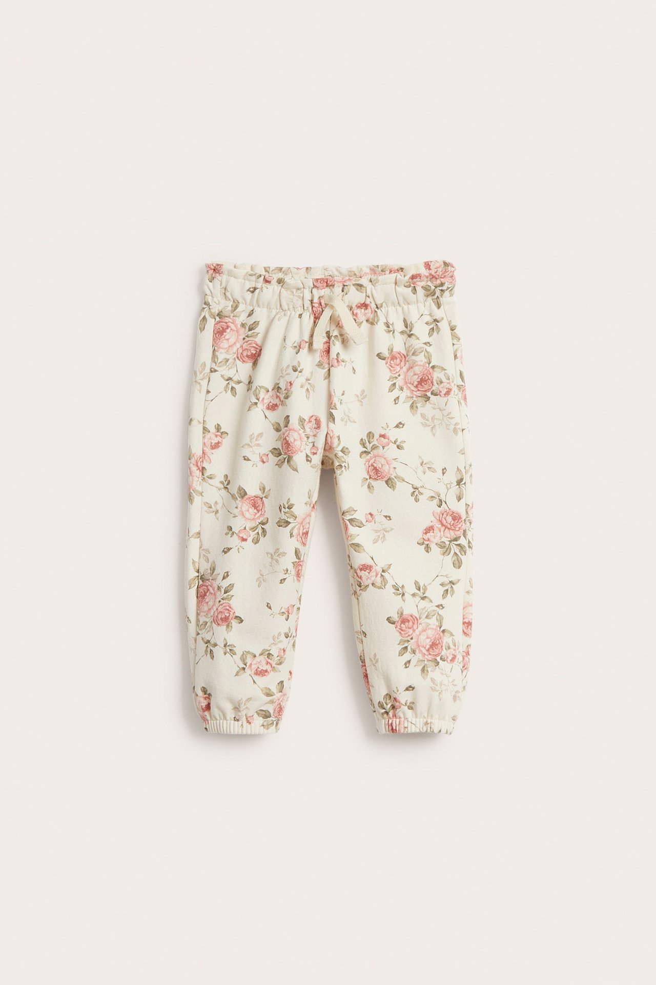 Blommiga joggingbyxor - Ljusbeige - 2