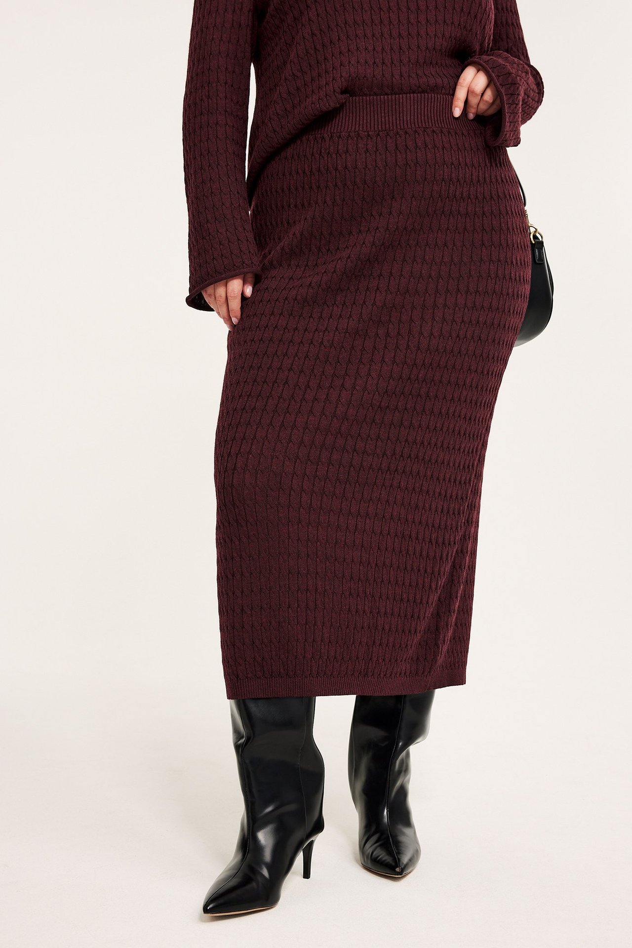 Kabelstrikket skjørt - Vinrød - 176cm / Storlek: XL - 4