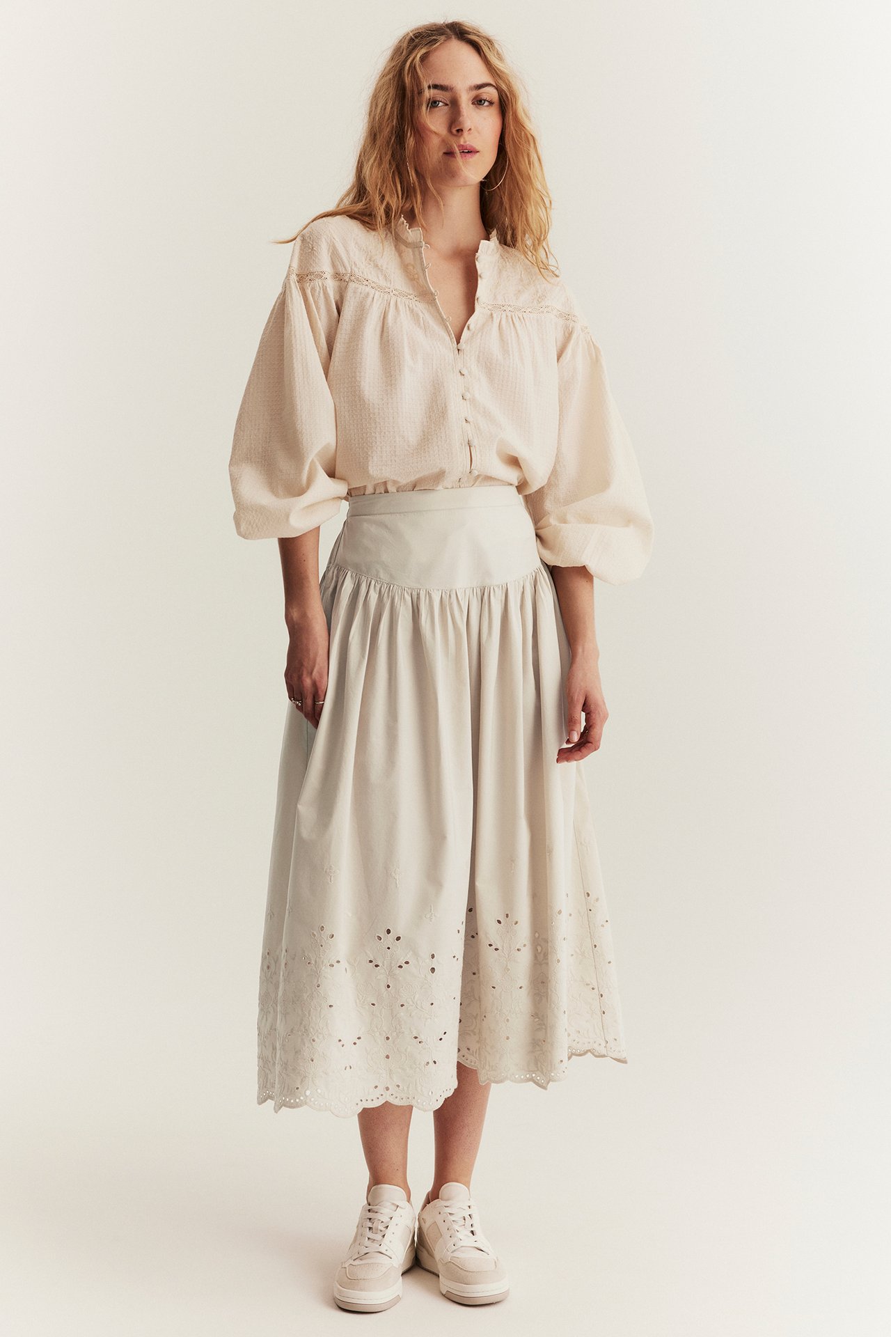 Skjørt med brodering Newbie Woman - Beige - 3
