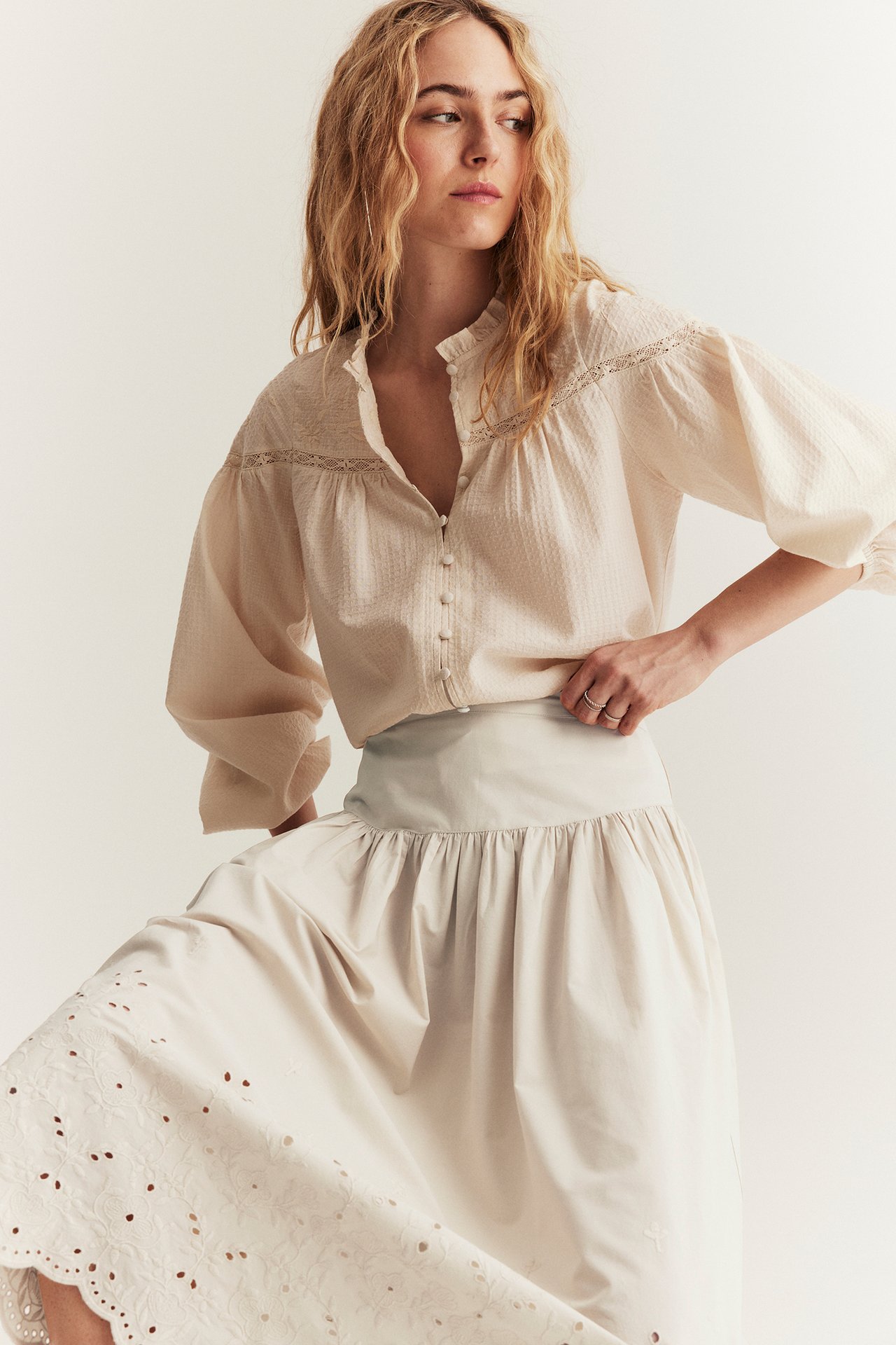Skjørt med brodering Newbie Woman - Beige - 1