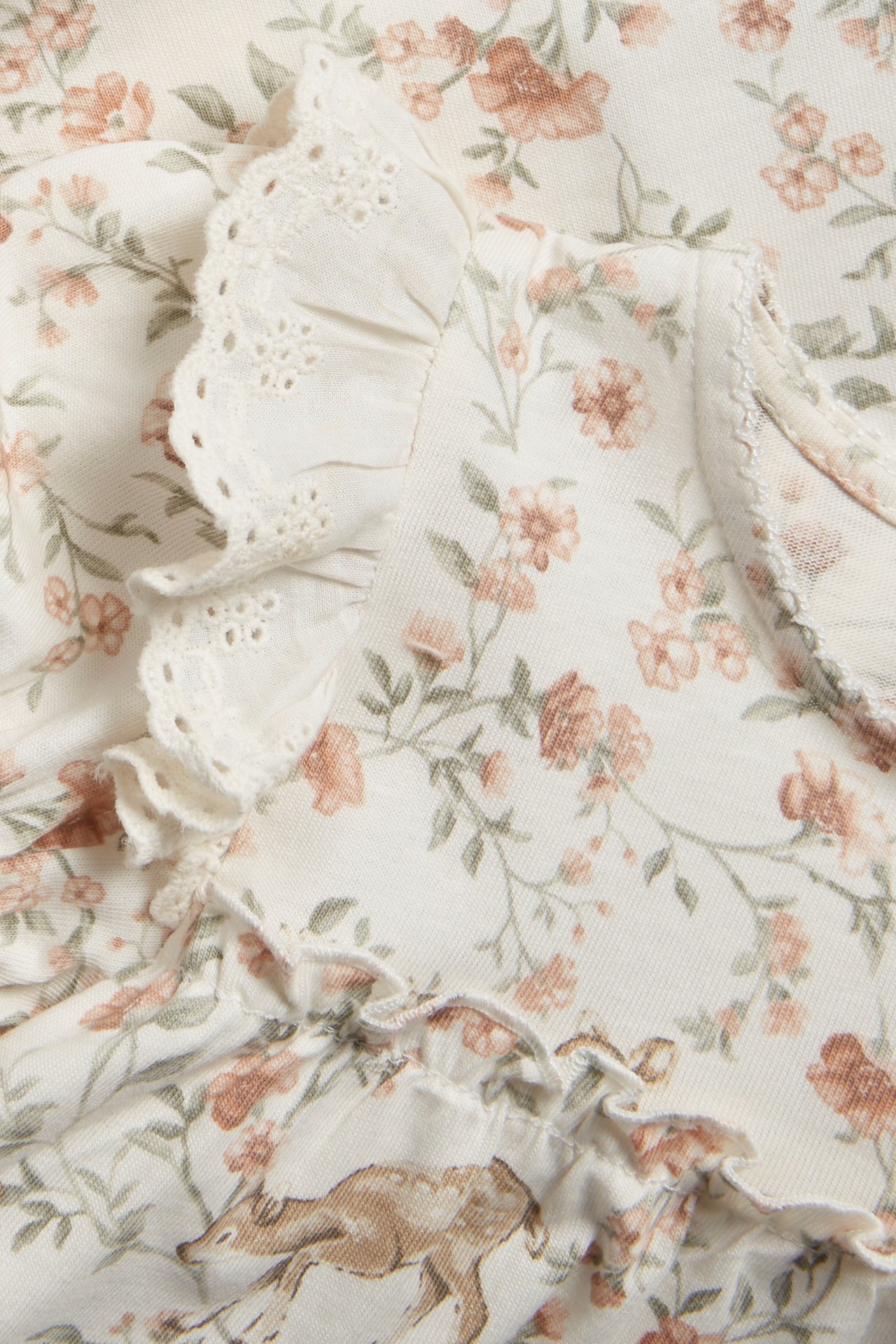 Volangklänning med blommor - Offwhite - 1