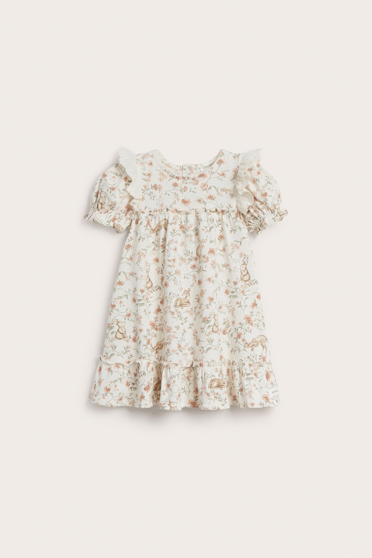 Volangklänning med blommor - Offwhite - 2