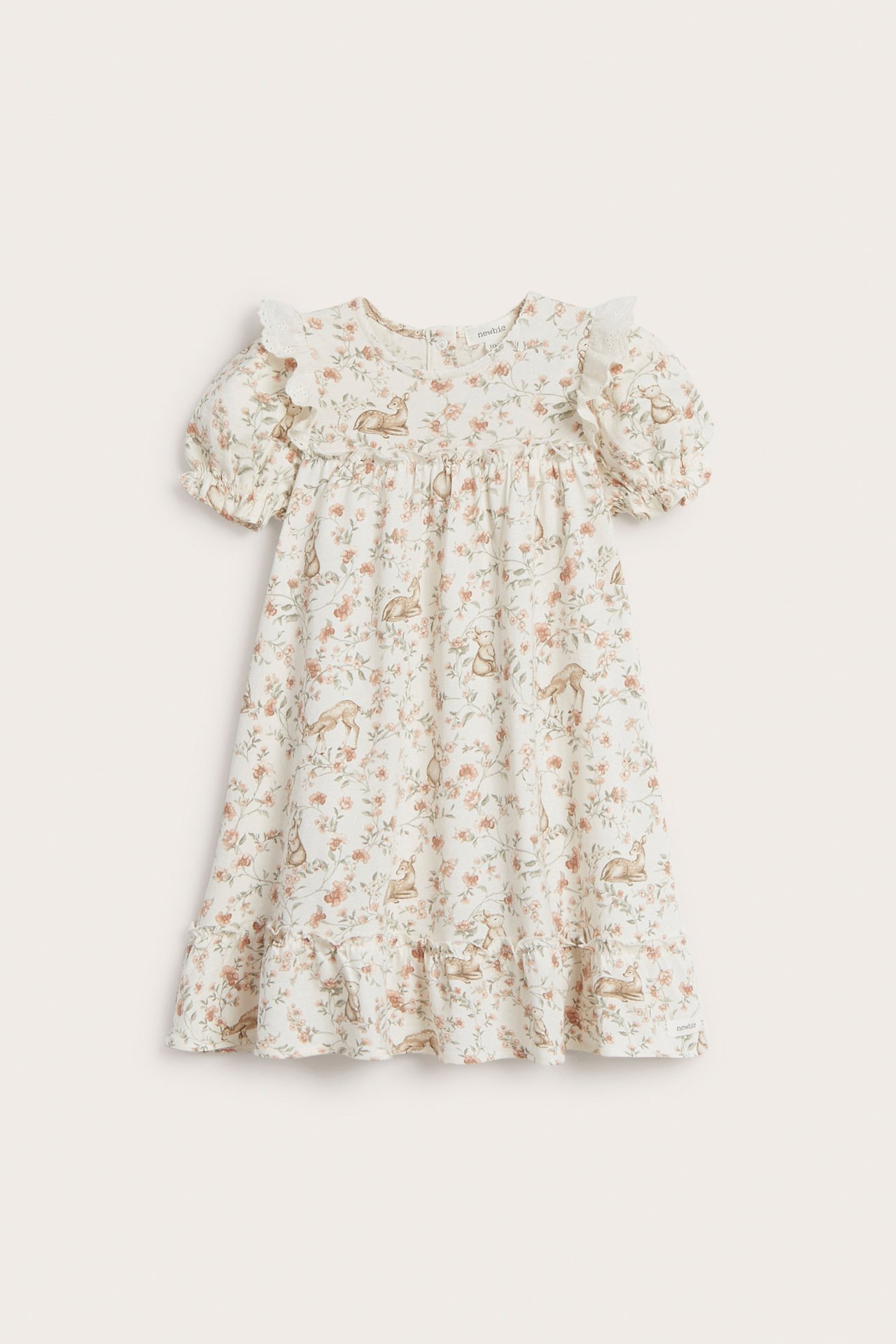 Blomstret kjole med puffermer - Offwhite - 2
