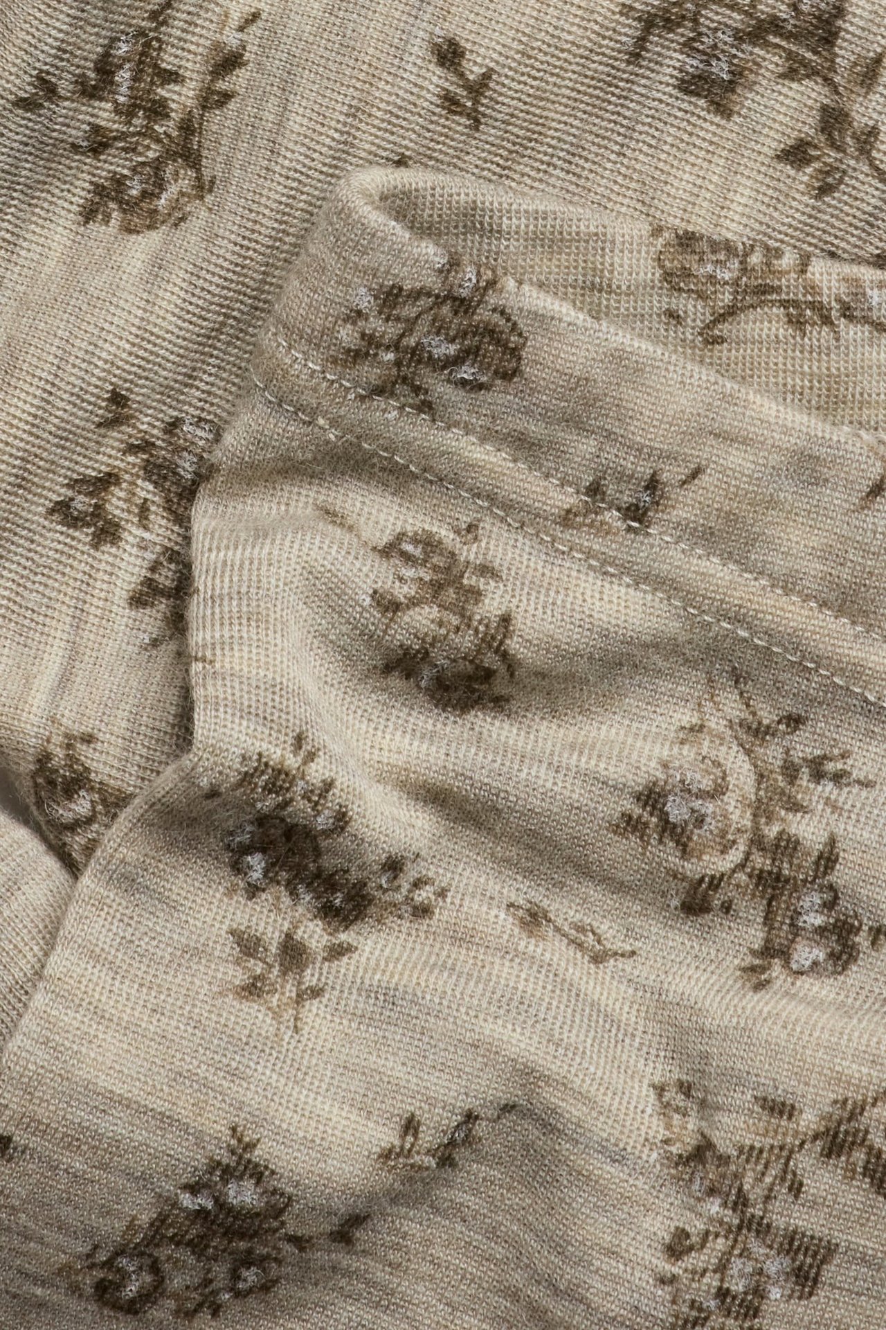 Blommig leggings i merinoull - Melerad beige - 2