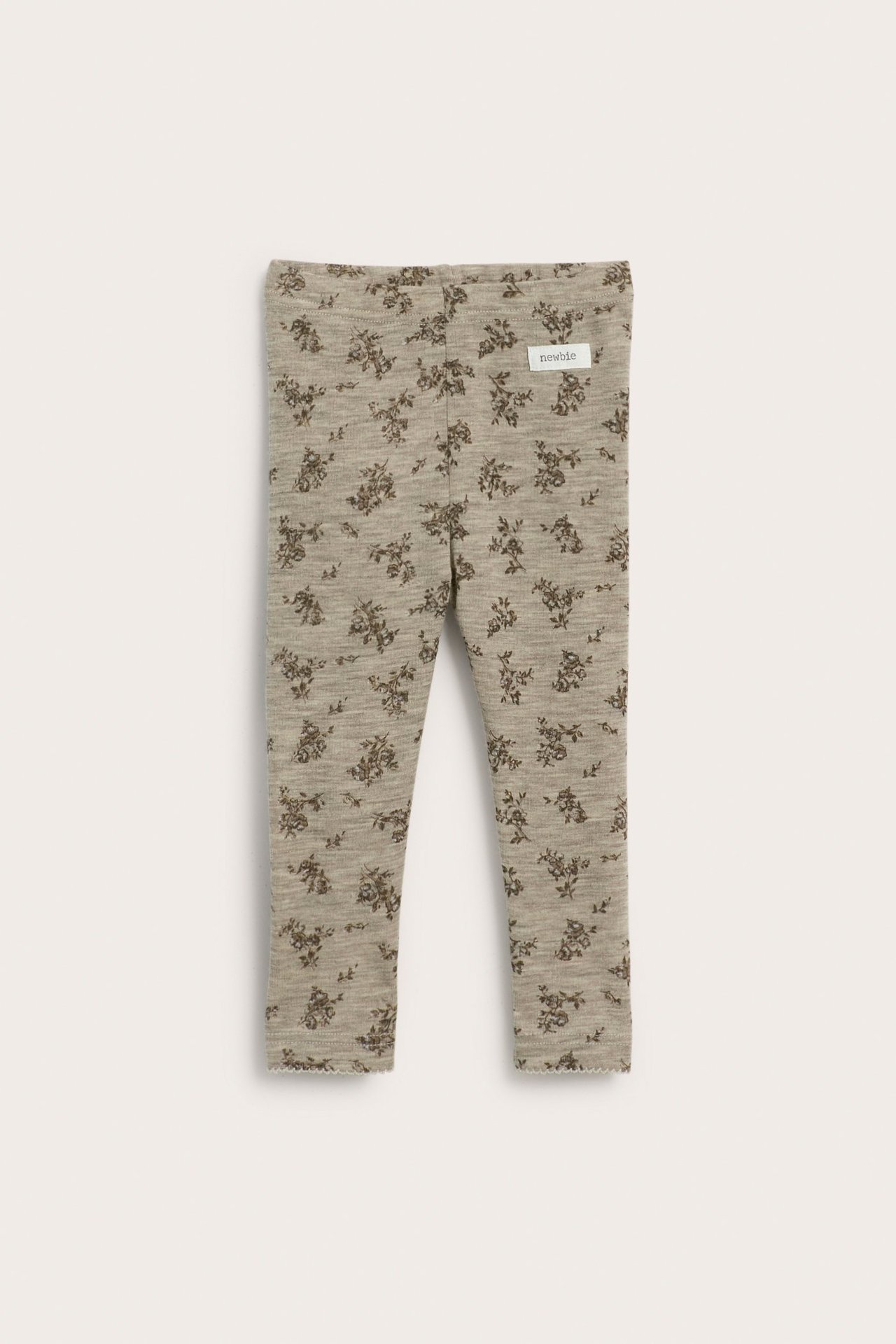 Blommig leggings i merinoull - Melerad beige - 1