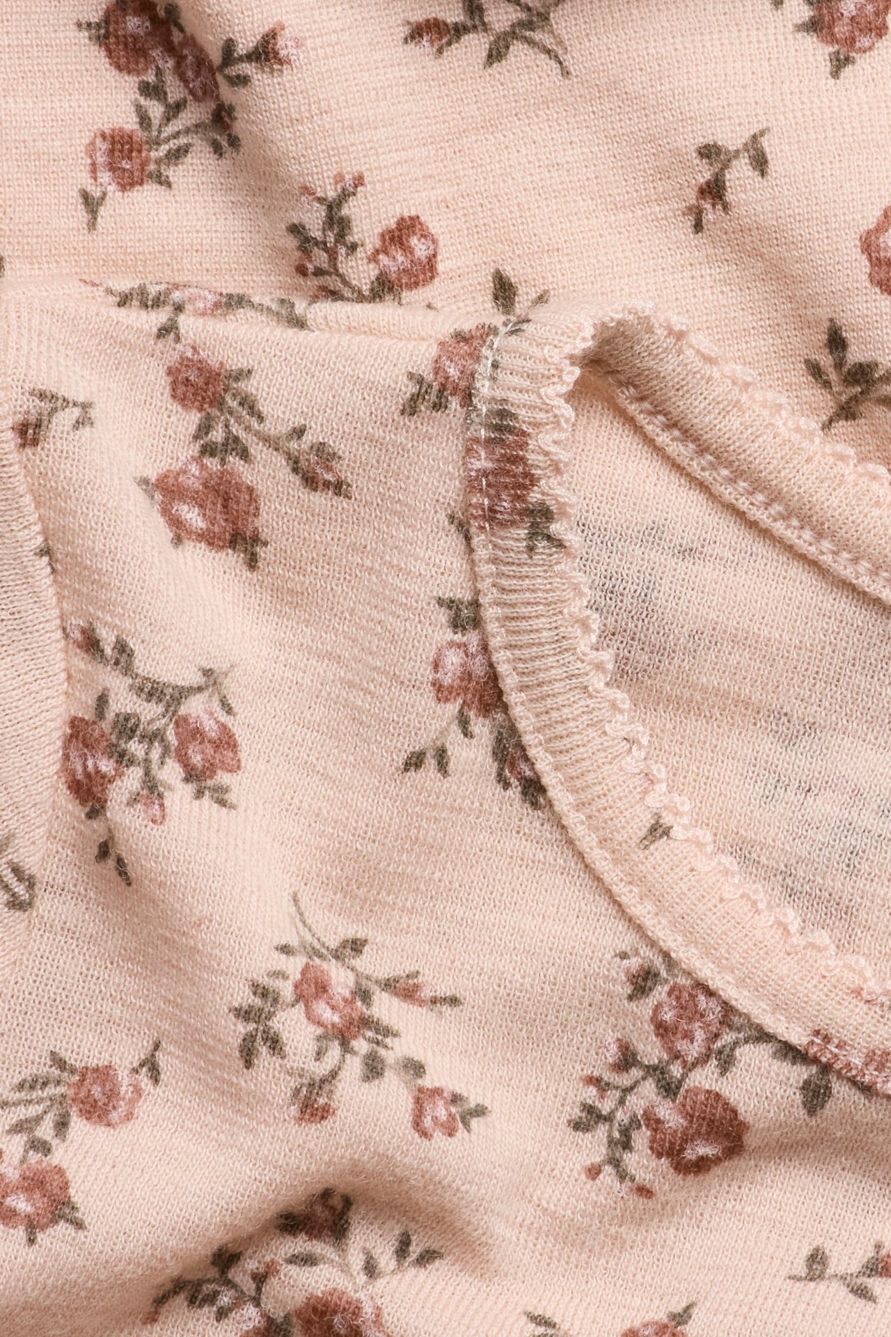 Blomstrete topp i merinoull - Rosa - 2
