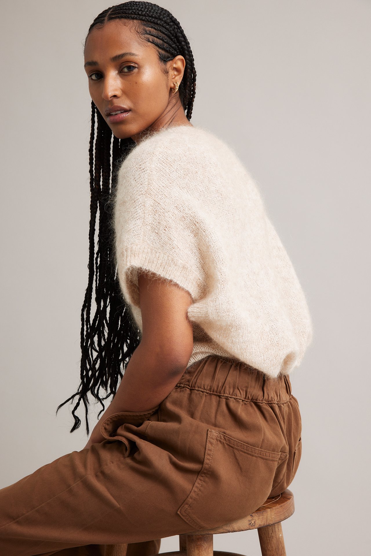 Stickad topp i mohairblandning - Ljusbeige - 5