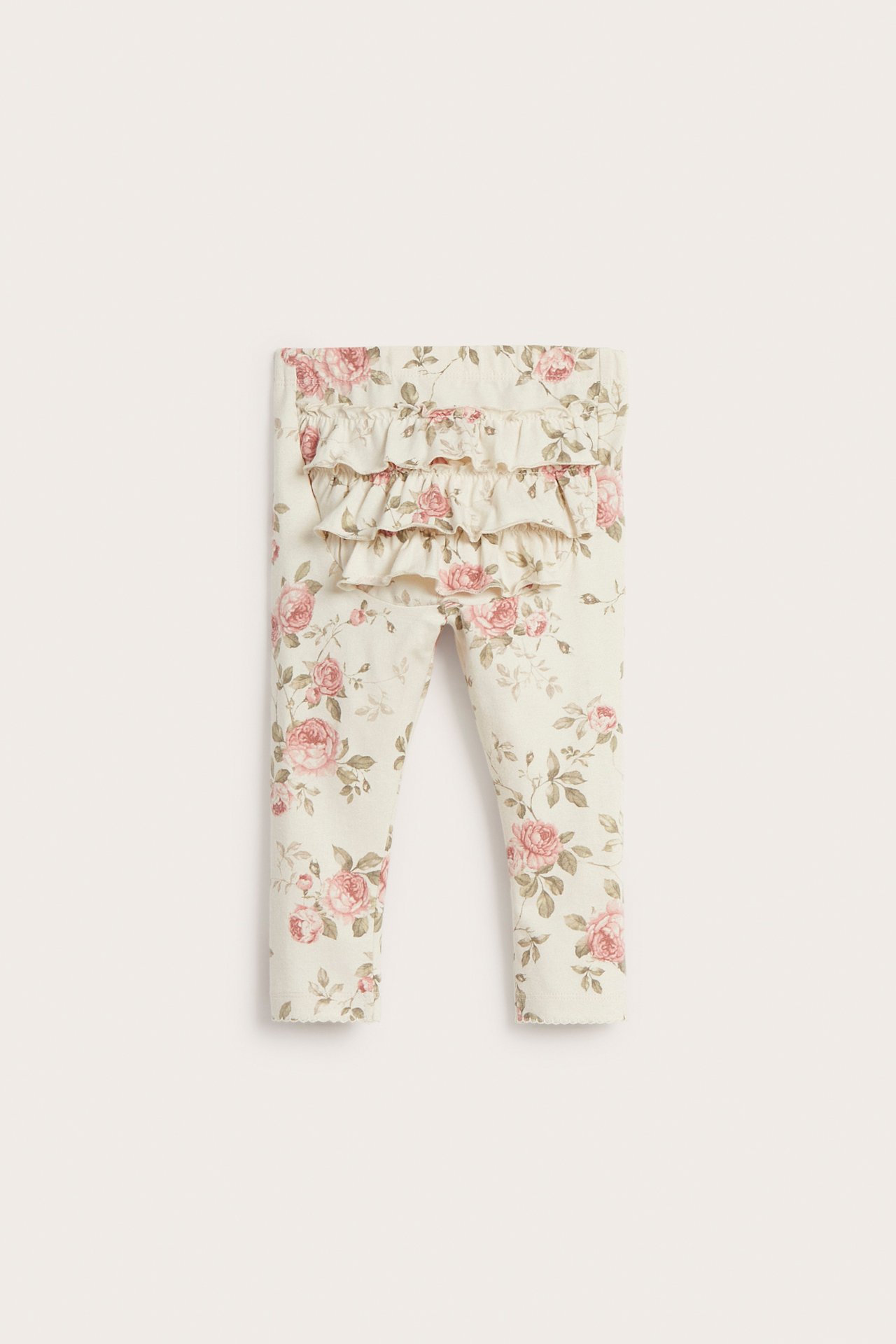 Kukkakuvioiset röyhelösomisteiset leggingsit - Vaaleanbeige - 2