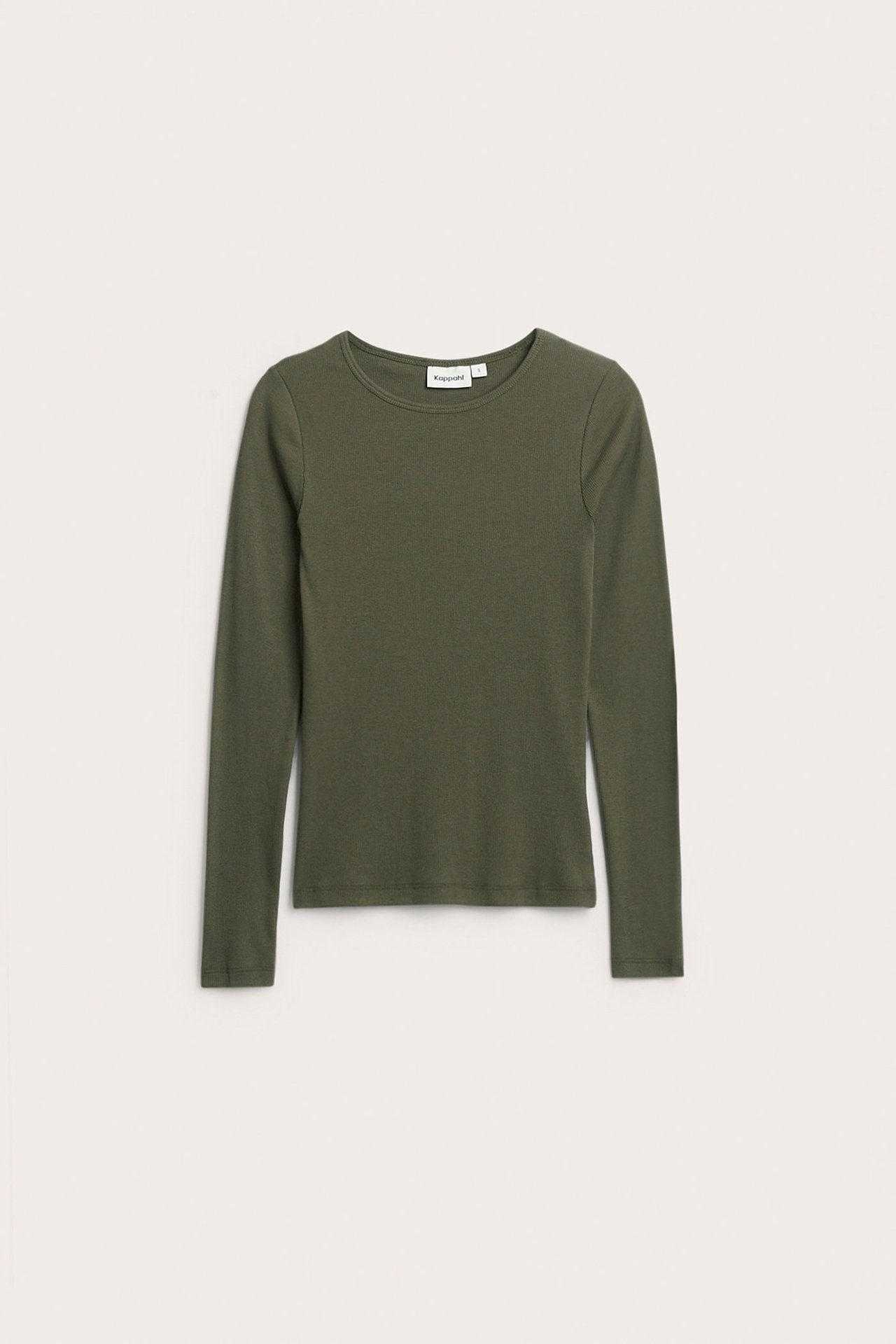 Zielona długa rękaw, strukturalna bluzka z okrągłym dekoltem na modelu