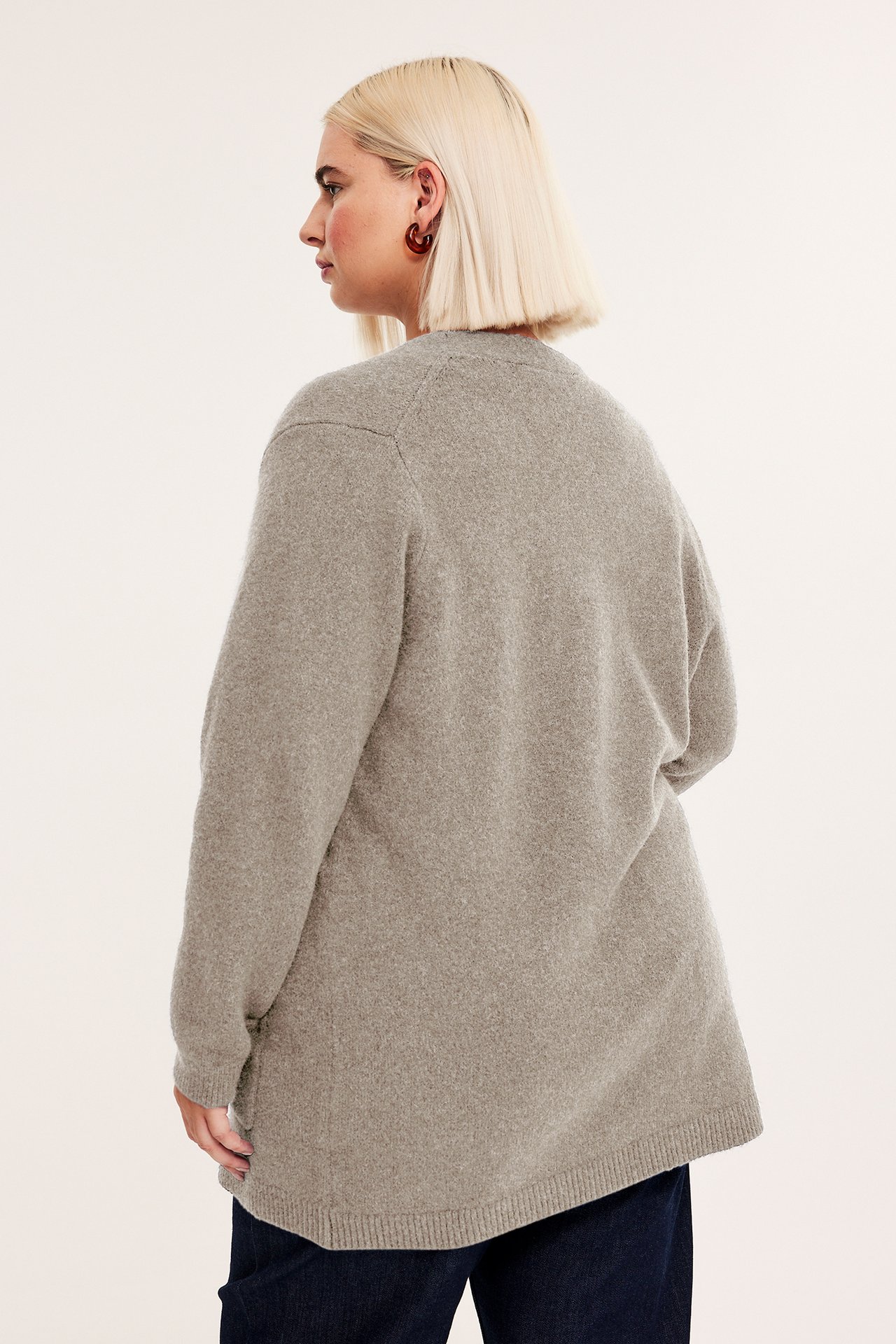 Lång stickad kofta - Melerad beige - 6