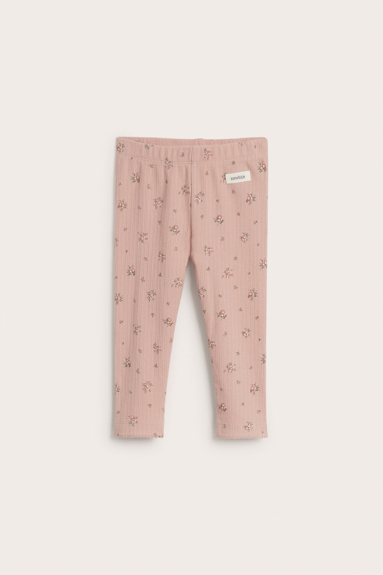 Blommiga ribbade leggings - Rosa - 2