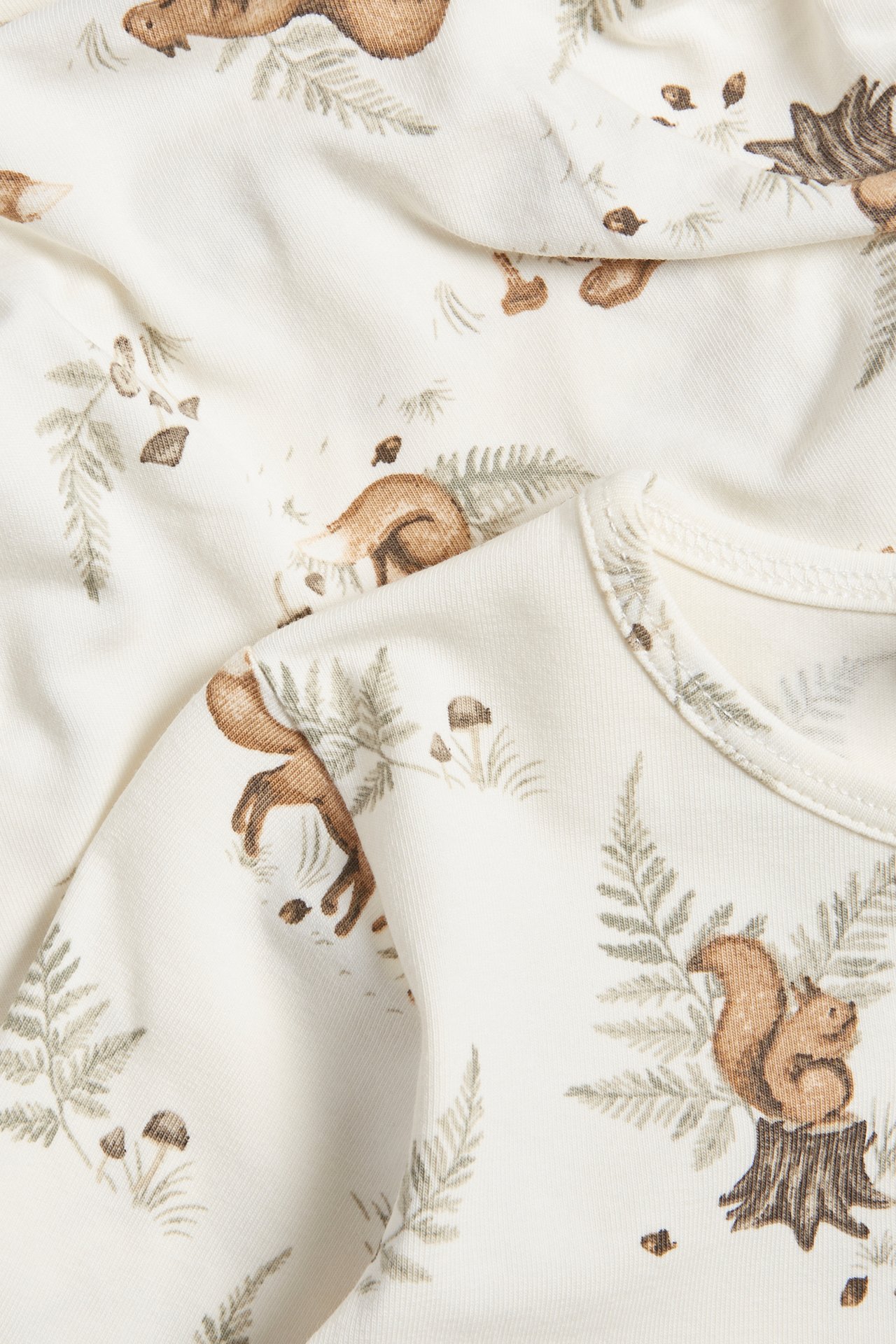 Långärmad body med skogsmotiv - Offwhite - 1