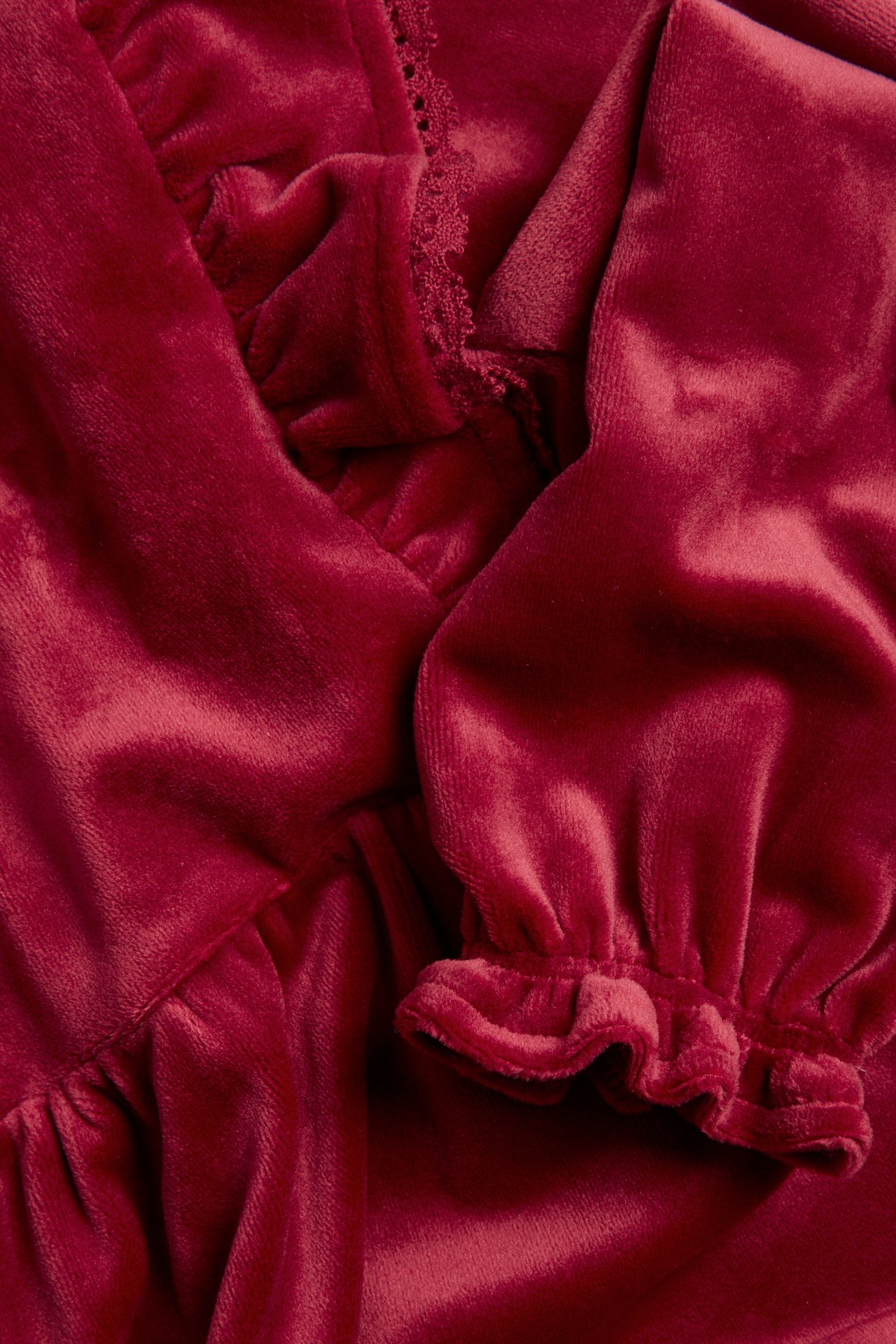 Velourklänning med volanger - Röd - 4