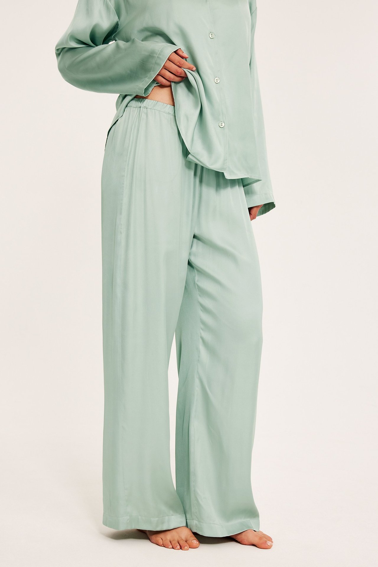 Satin pyjamas - Ljusgrön - 4