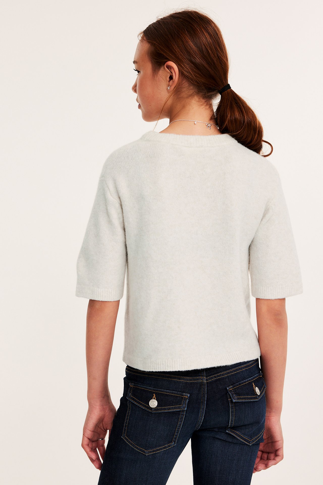 Stickad t-shirt - Vit - 4