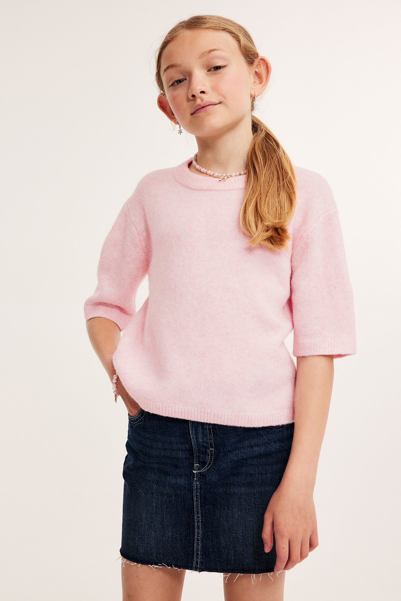 Stickad t-shirt - Rosa - 4