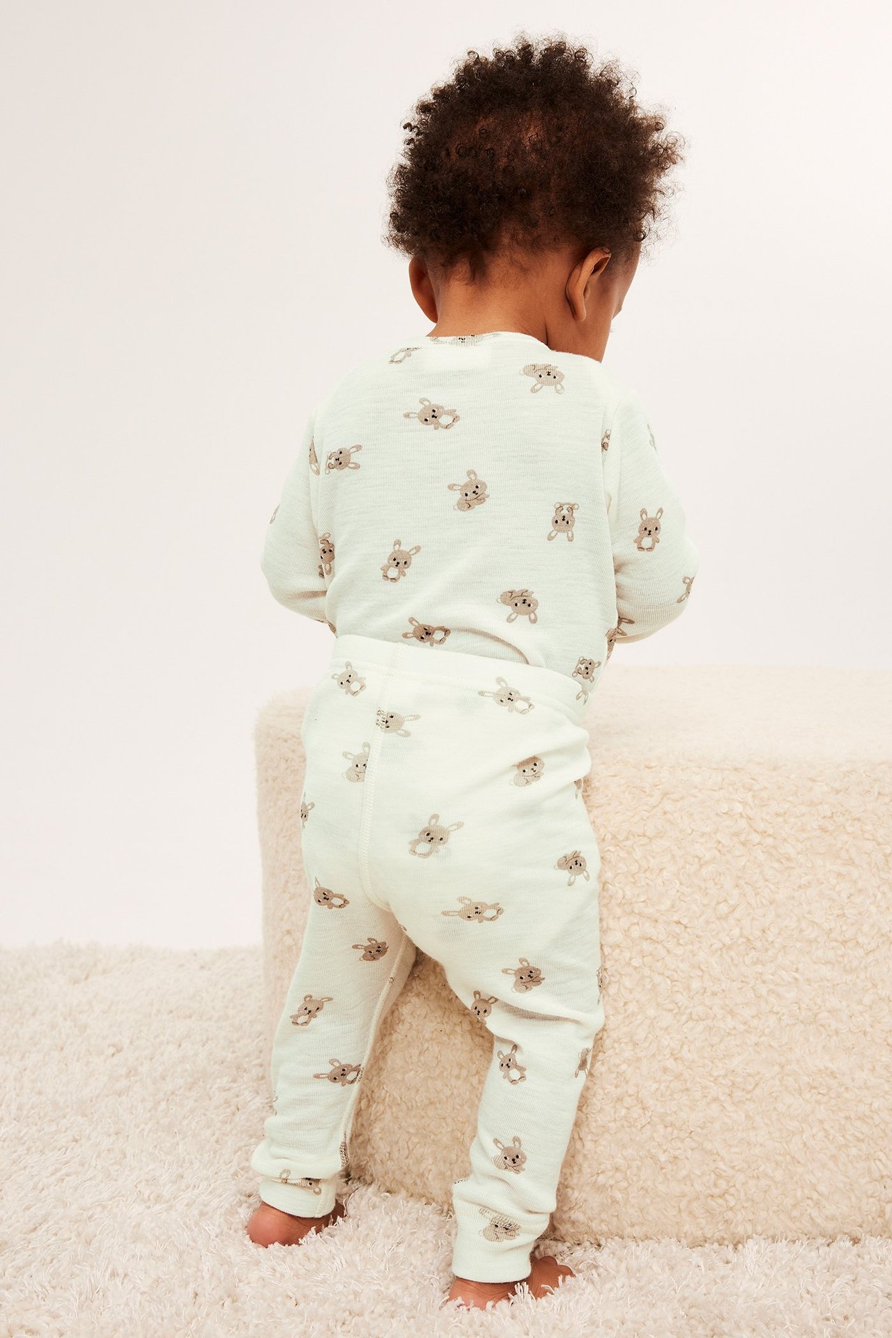 Mønstret leggings i ull - Lys beige - 4