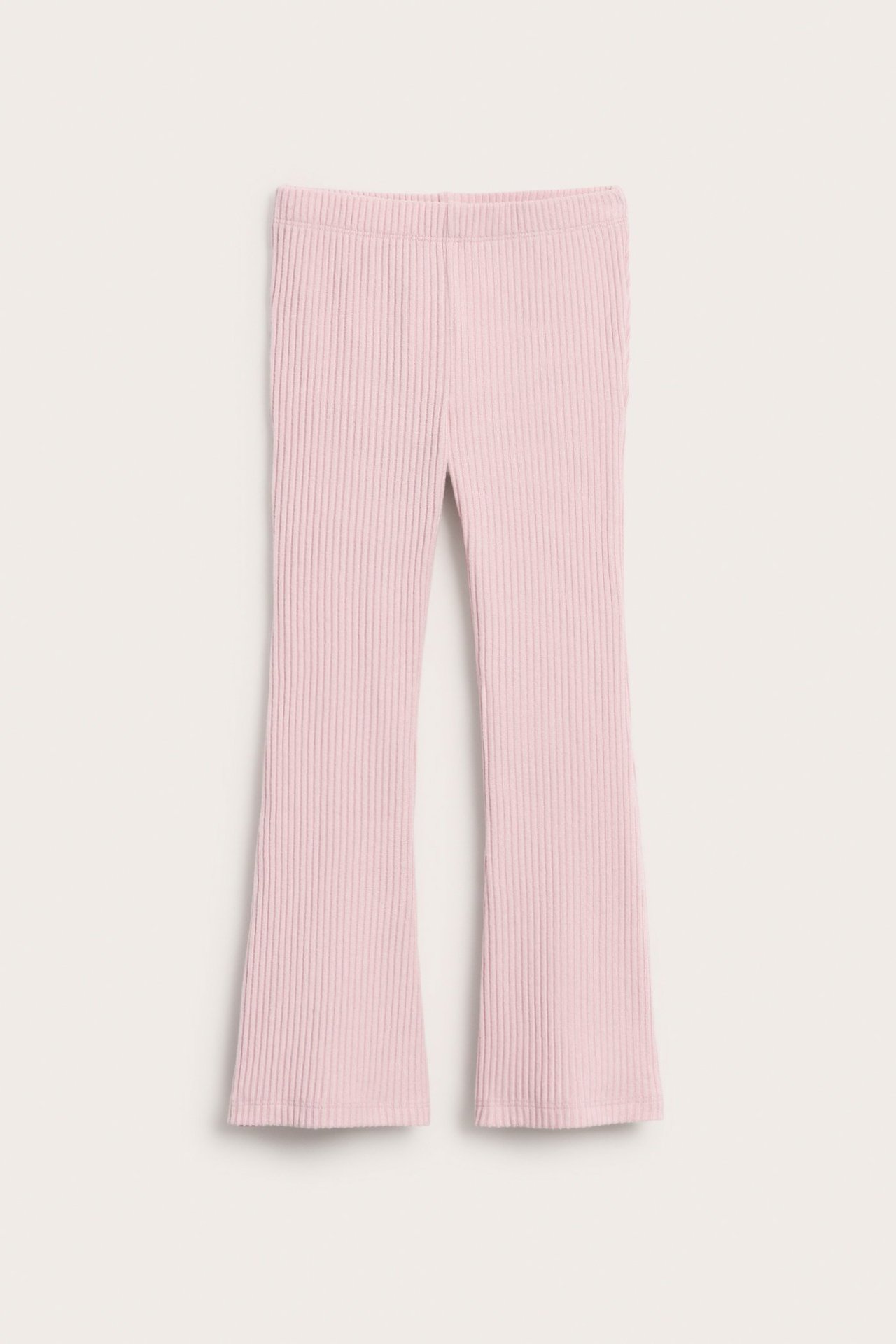 Vaaleanpinkit ribbaiset leggingsit lapsille joustavalla vyöllä, pehmeä ribbikangas.