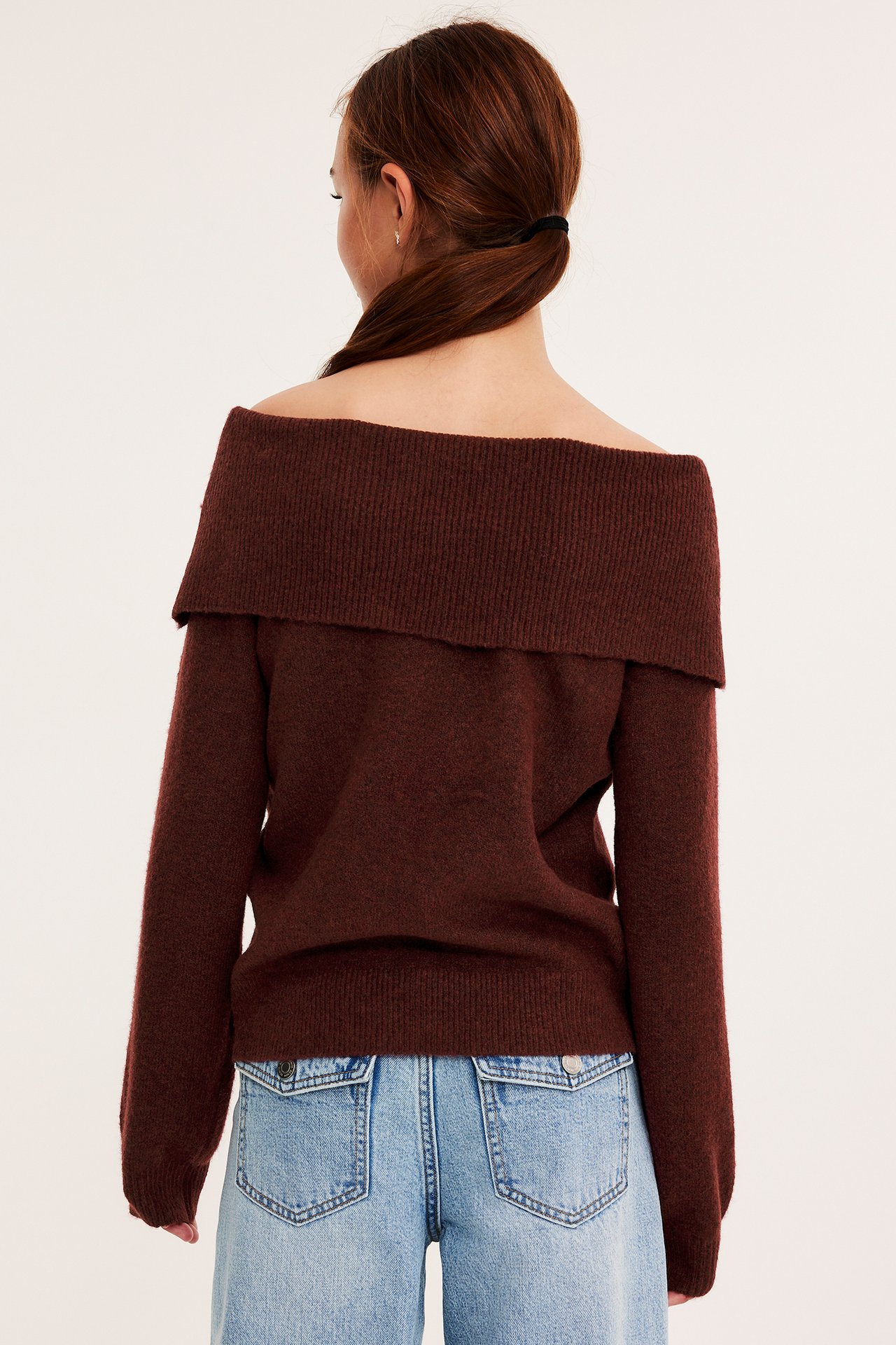 Stickad off shoulder-tröja - Plommon - 6