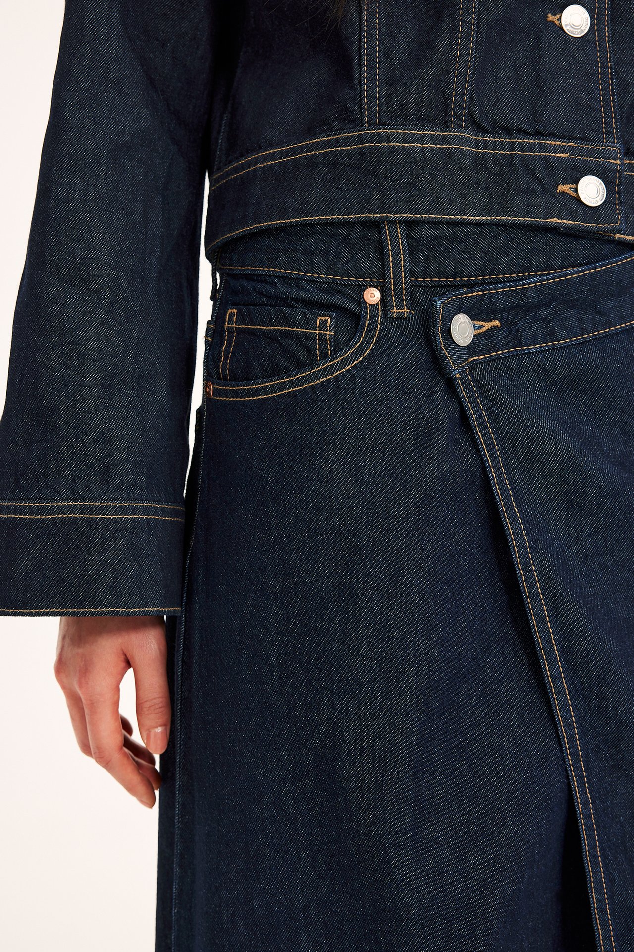 Pitkä kietaisumallinen farkkuhame - Tumma denim - 4