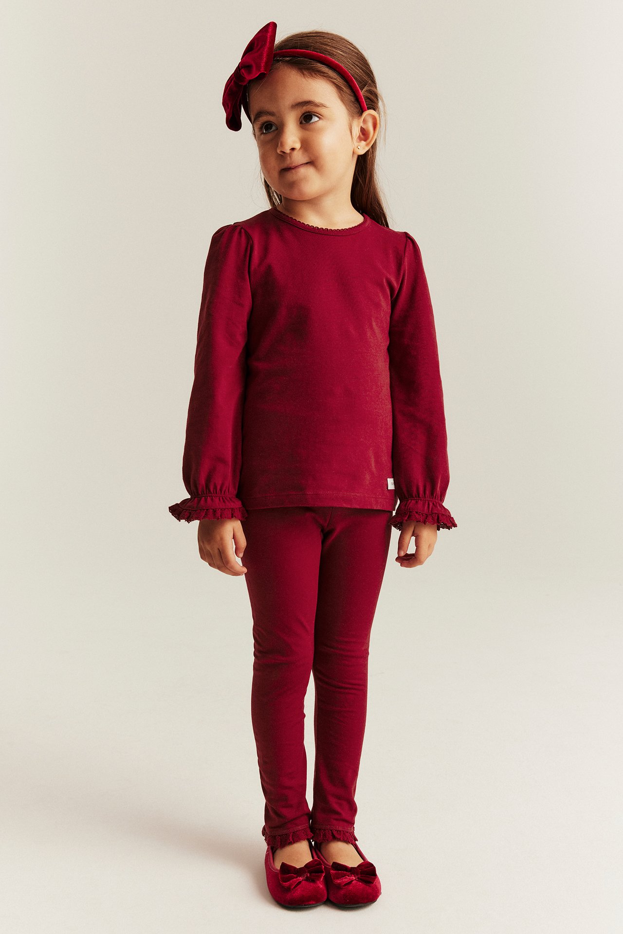 Leggings med spetsvolang - Röd - 1