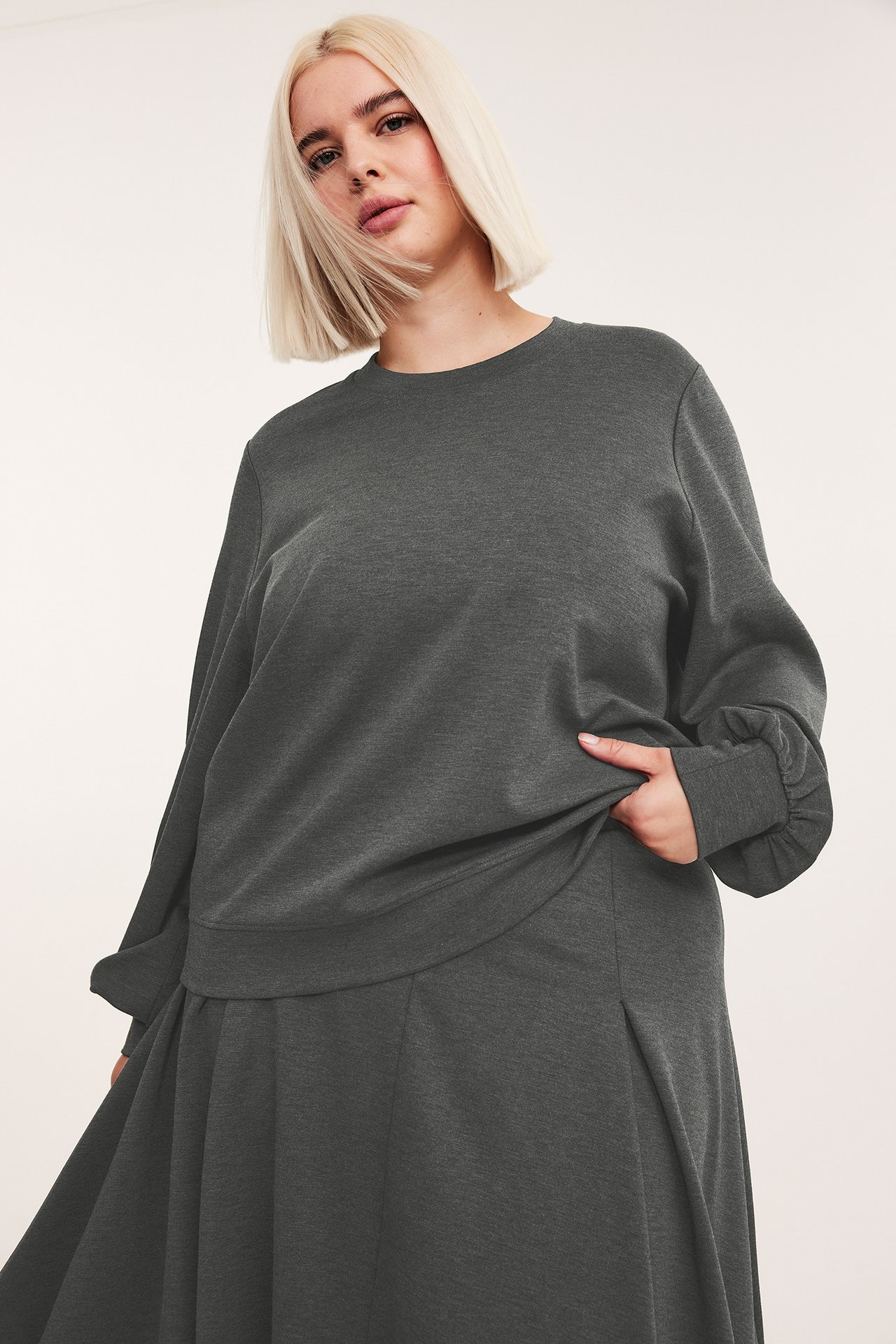 Sweatshirt med ballongärm - Mörkgrå - 4