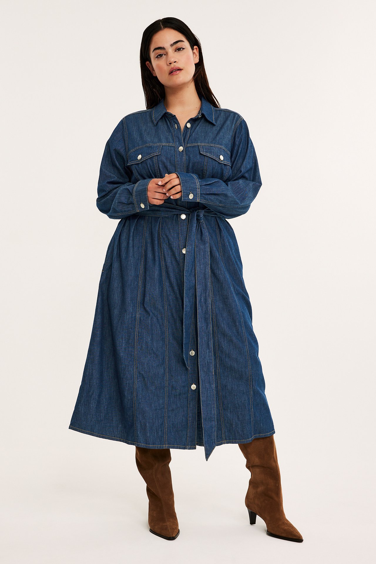 Lang jeanskjole - Mørk denim - 5