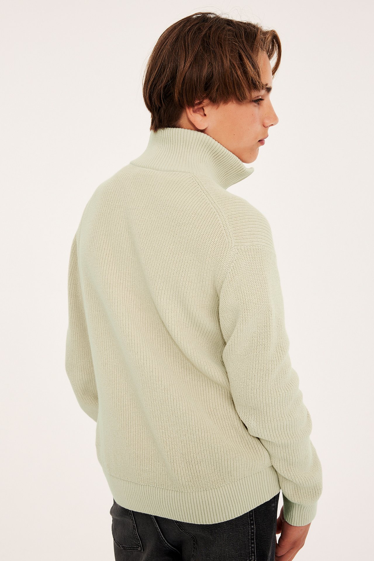 Stickad tröja med dragkedja - Beige - 6