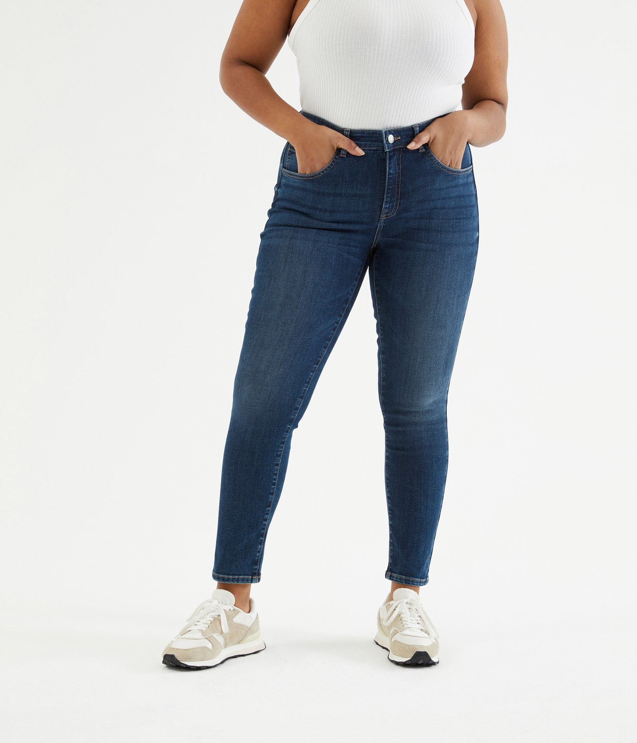 Cropped Slim Jeans Mid Waist - Ciemny dżins - 3