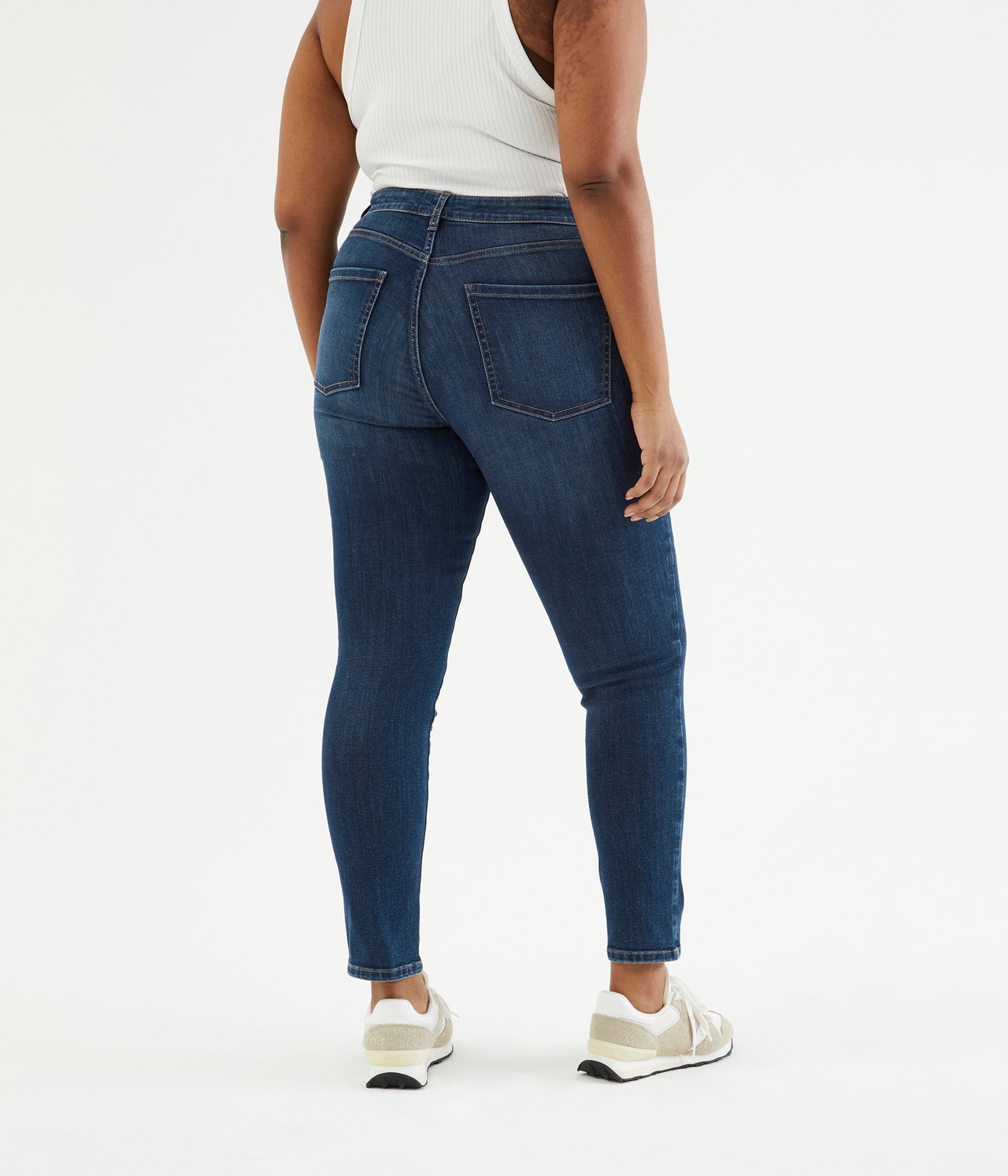 Cropped Slim Jeans Mid Waist - Ciemny dżins - 4