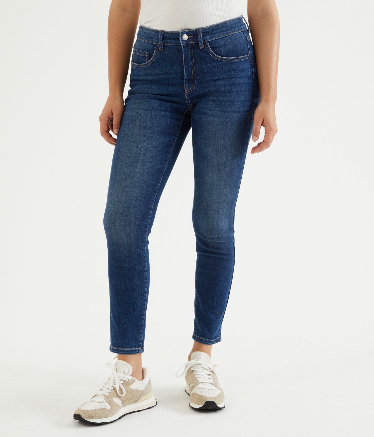 Cropped Slim Jeans Mid Waist - Mörk denim - 6