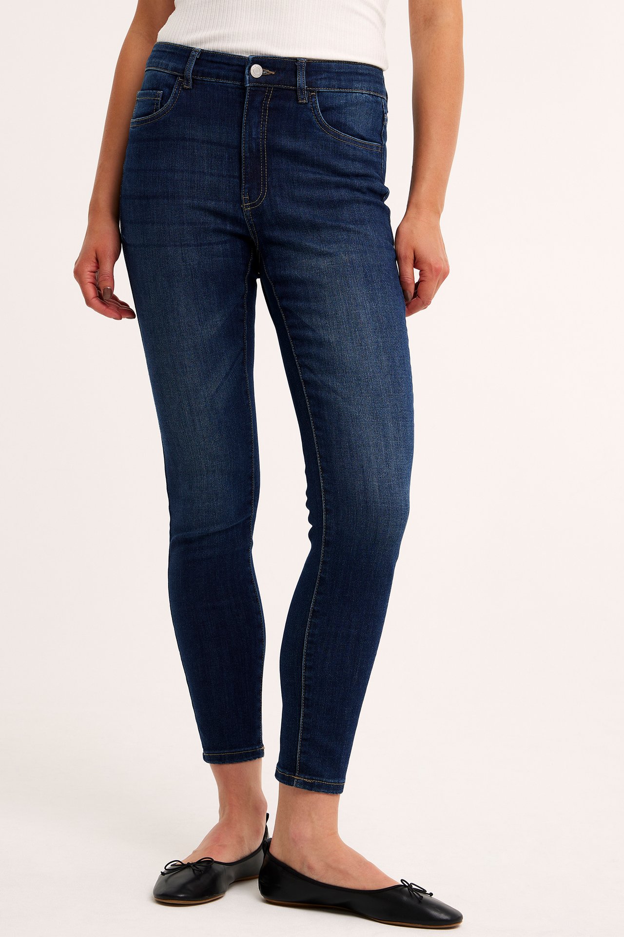Cropped Slim Jeans Mid Waist - Ciemny dżins - 5