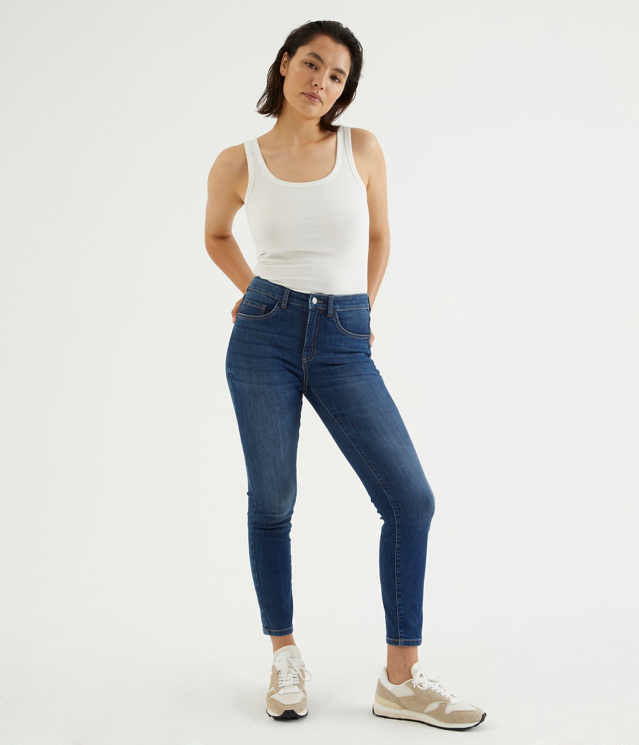 Cropped Slim Jeans Mid Waist - Mörk denim - 1