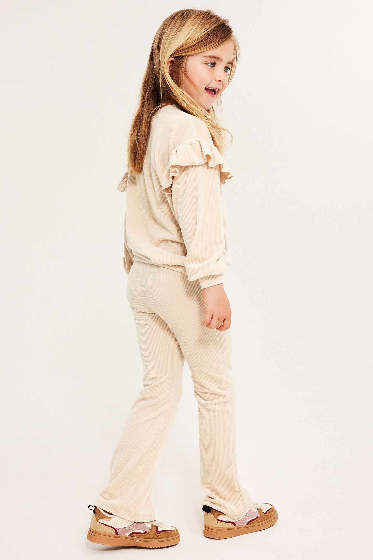 Ribbestrikket utsvingt leggings - Beige - 4