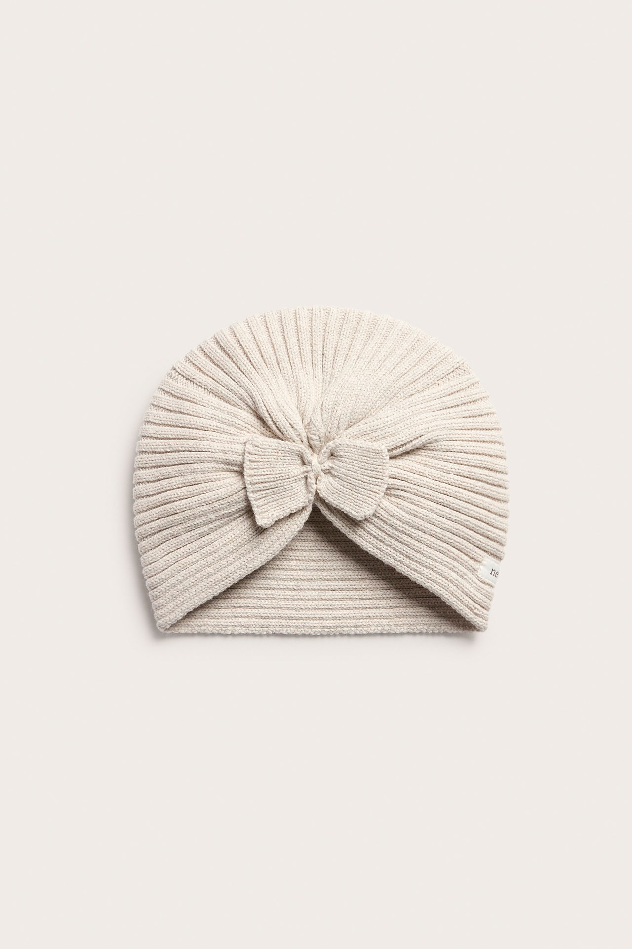 Neulottu pipo, jossa on rusetti - Meleerattu beige - 1