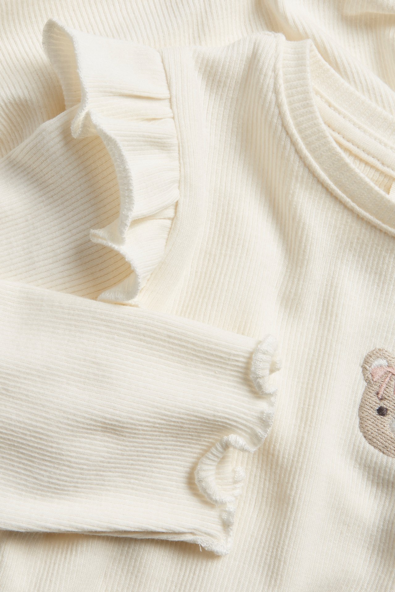 Ribbestrikket body med volang - Offwhite - 4