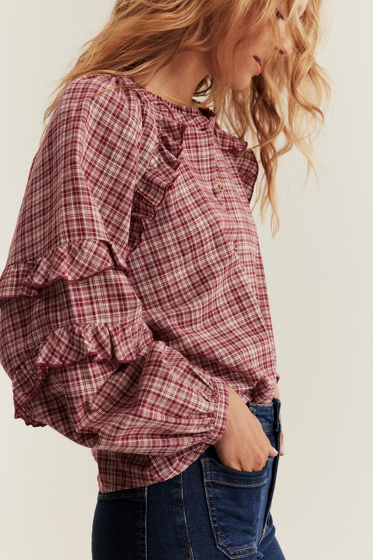 Rutete vevd bluse Newbie Woman - Rød - 180cm / Storlek: S - 4