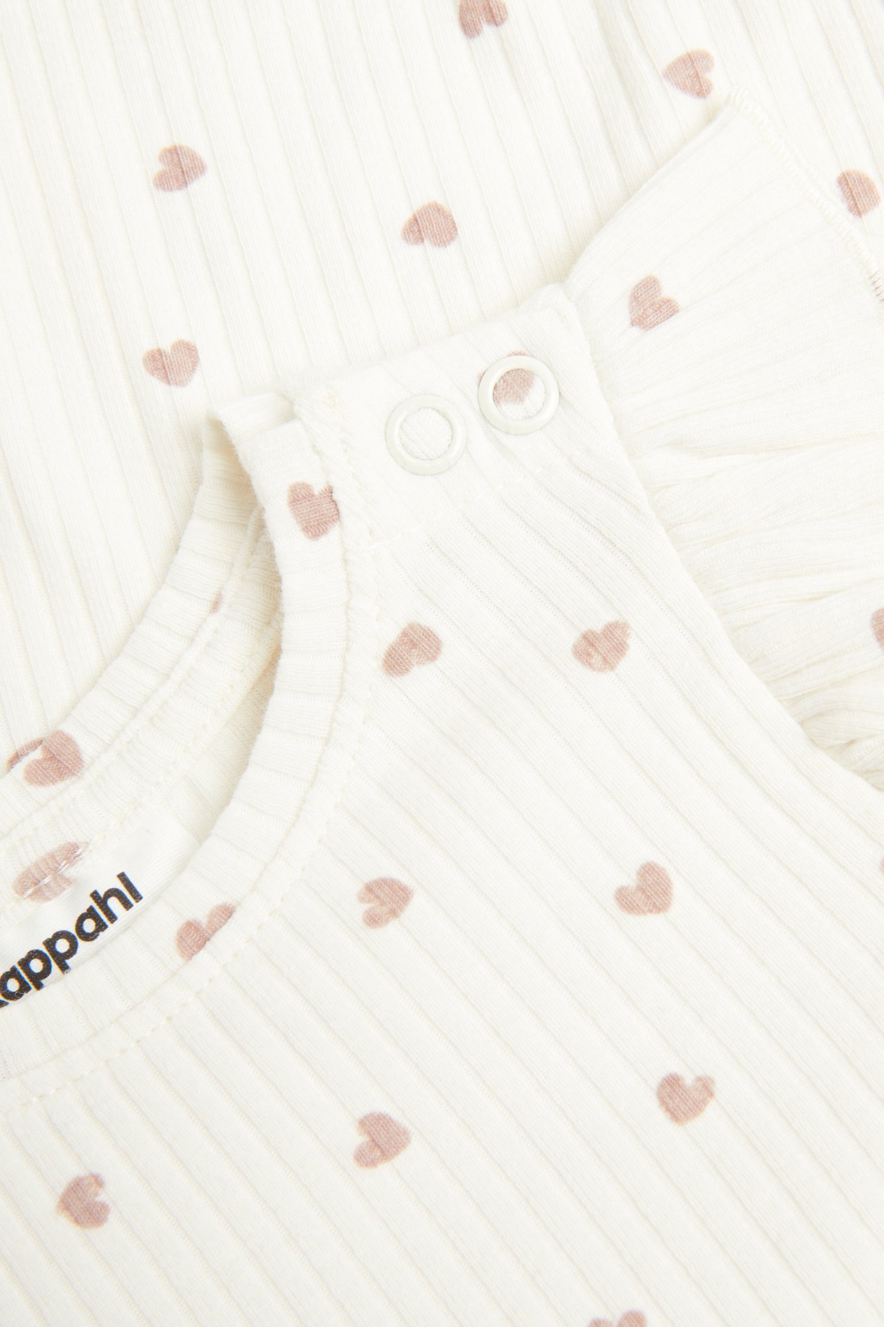 Ribbestrikket body med hjerter - Beige - 5