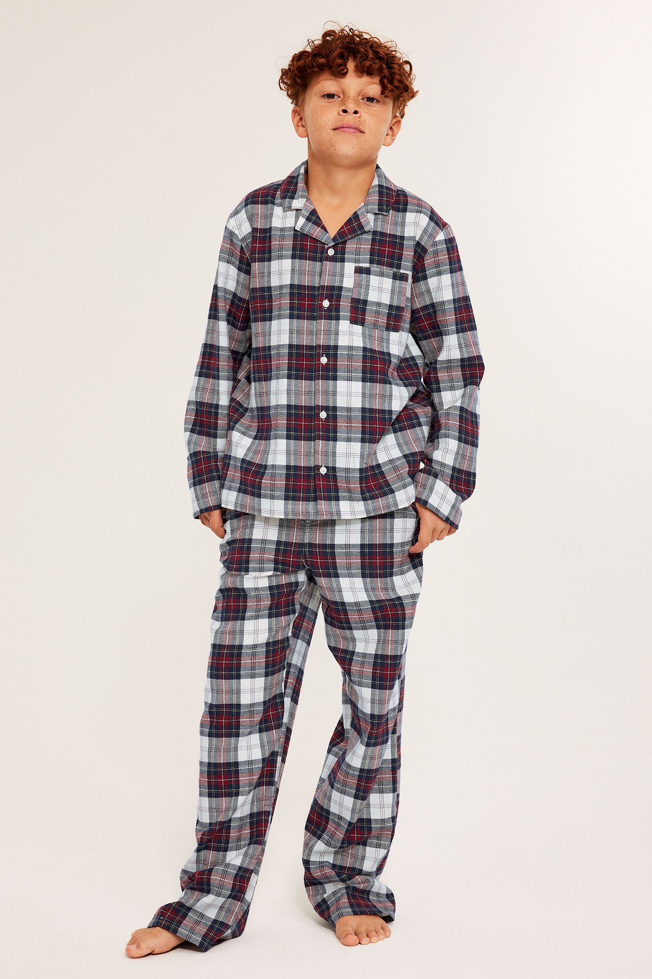 Rutig flanellpyjamas barn - Offwhite - 4