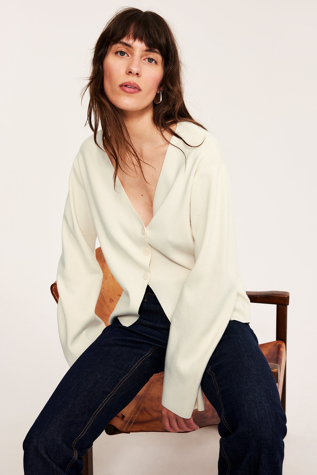 Stickad cardigan - Offwhite - 4