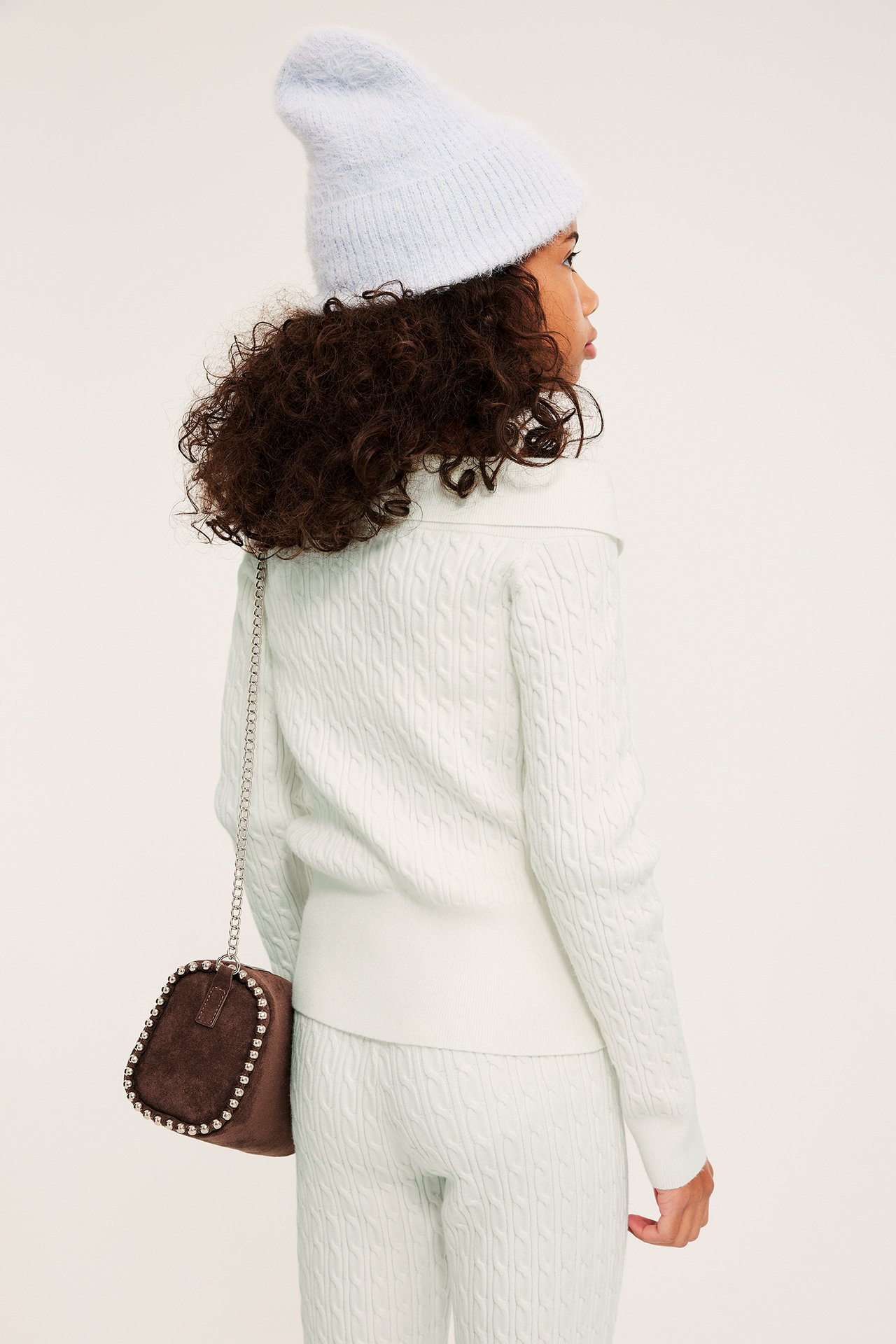 Kabelstrikket genser med glidelås - Offwhite - 5