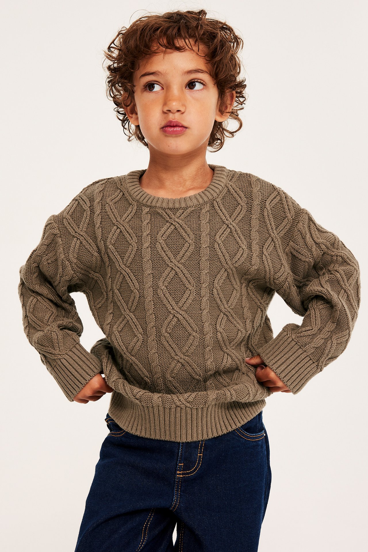 Sweter z dzianiny w warkocze - Brązowy - 5