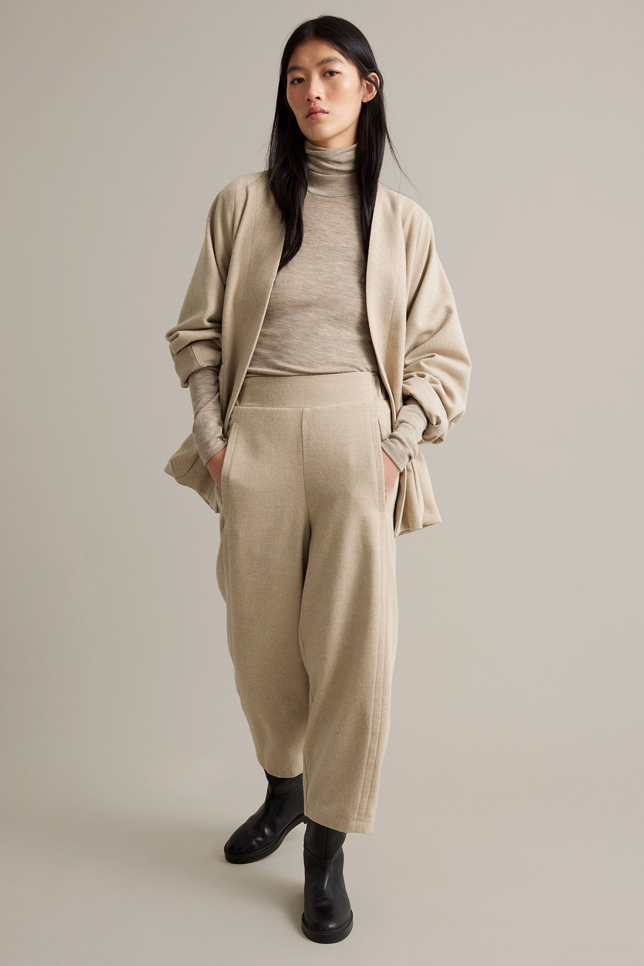 Byxor i ullblandning - Melerad beige - 4
