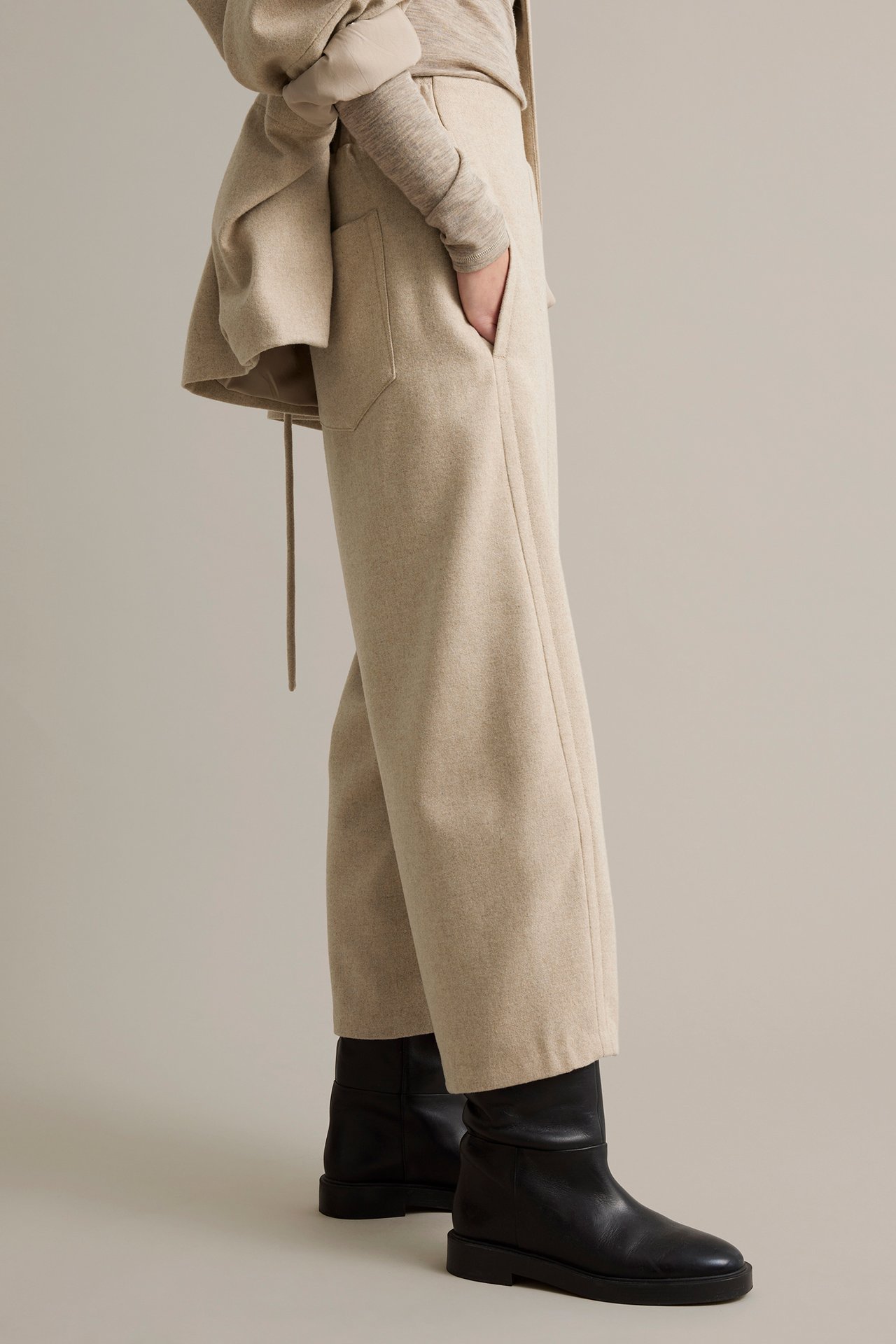 Byxor i ullblandning - Melerad beige - 5