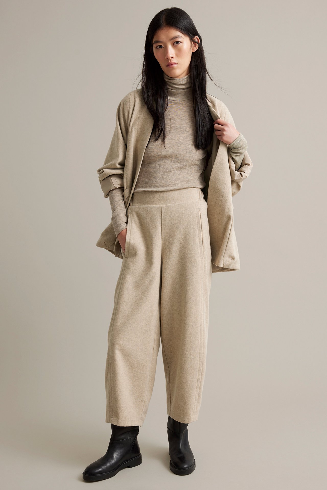 Byxor i ullblandning - Melerad beige - 6