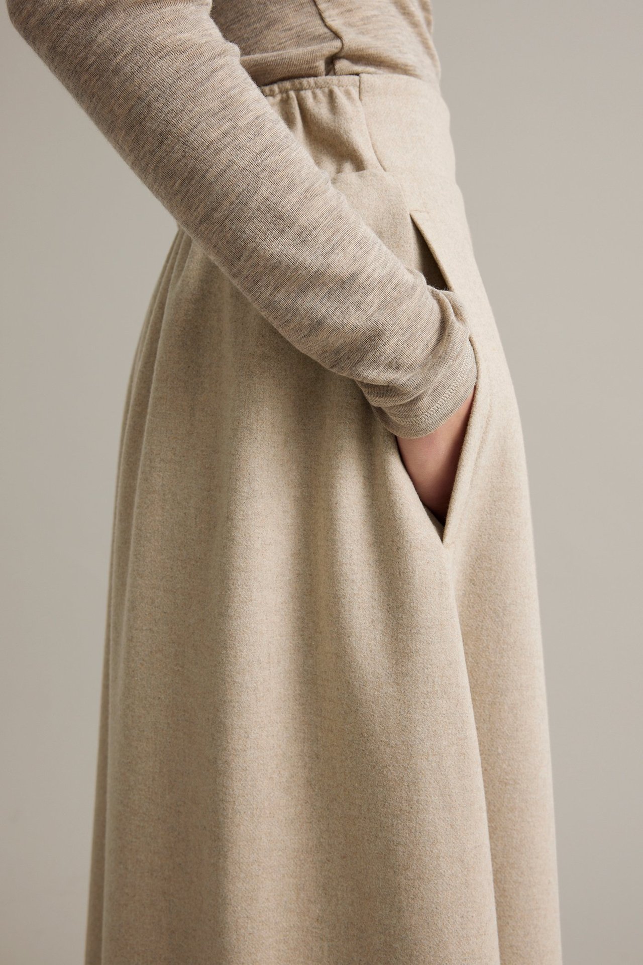 Skjørt i ullblanding - Melert beige - 5
